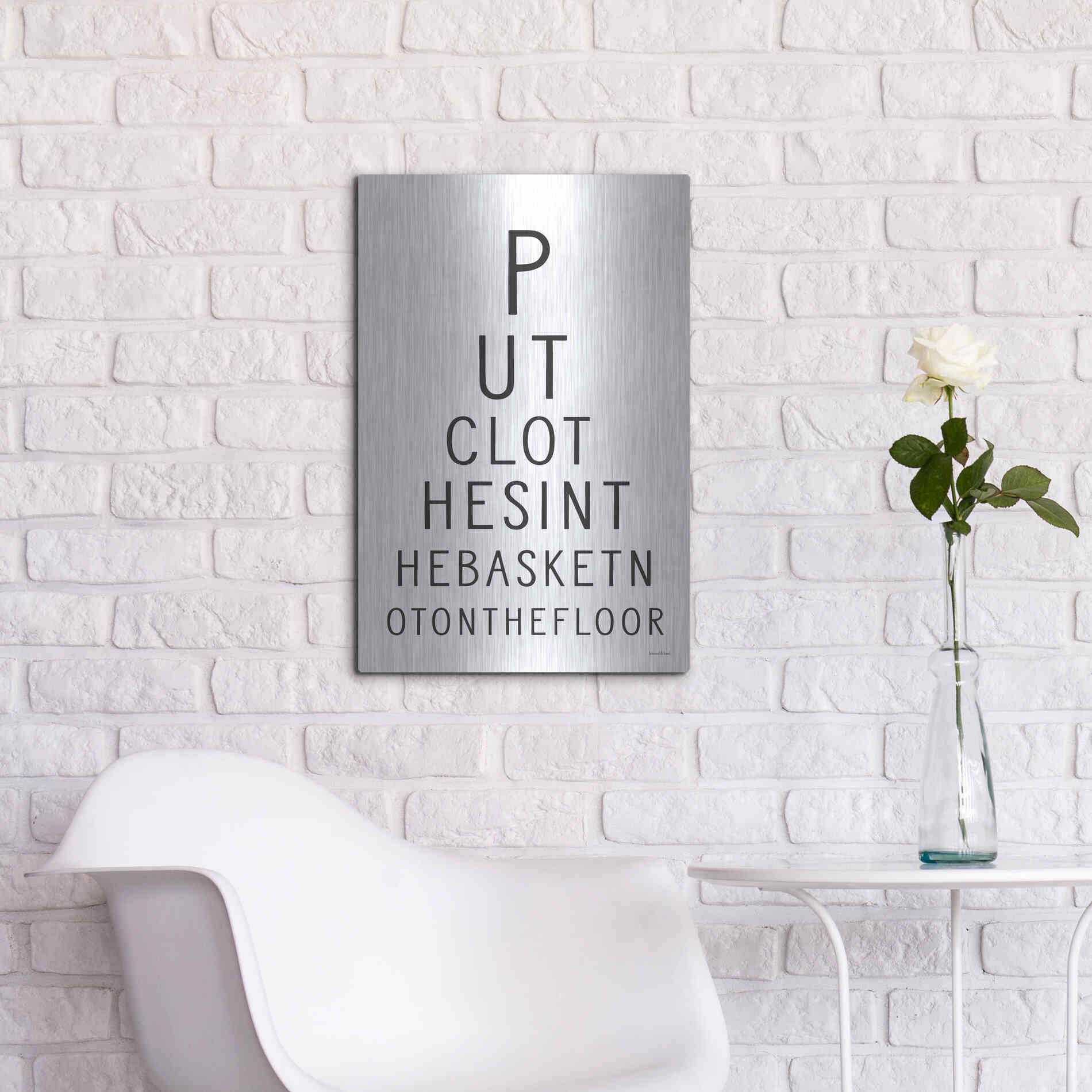 Luxe Metal Art 'Put Clothes in the Basket' by Lettered & Lined, Metal Wall Art,16x24