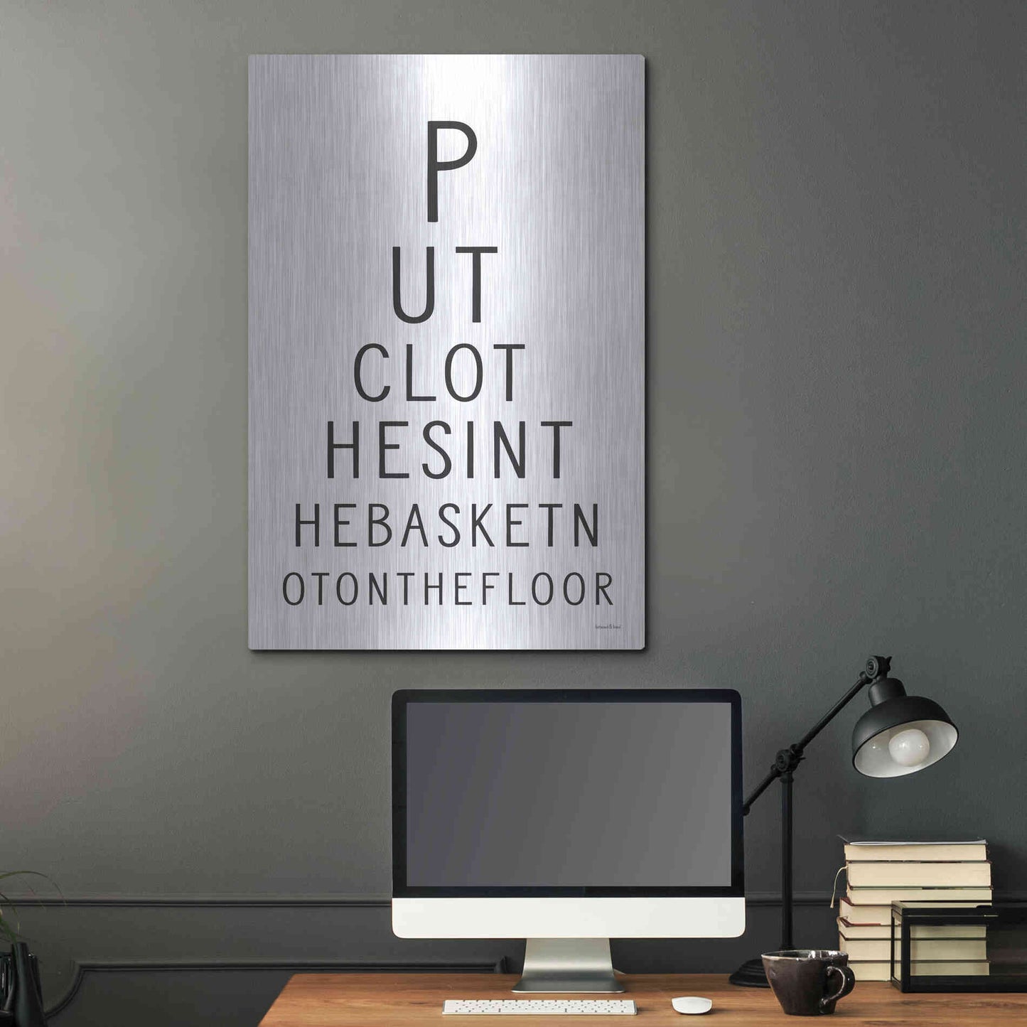 Luxe Metal Art 'Put Clothes in the Basket' by Lettered & Lined, Metal Wall Art,24x36