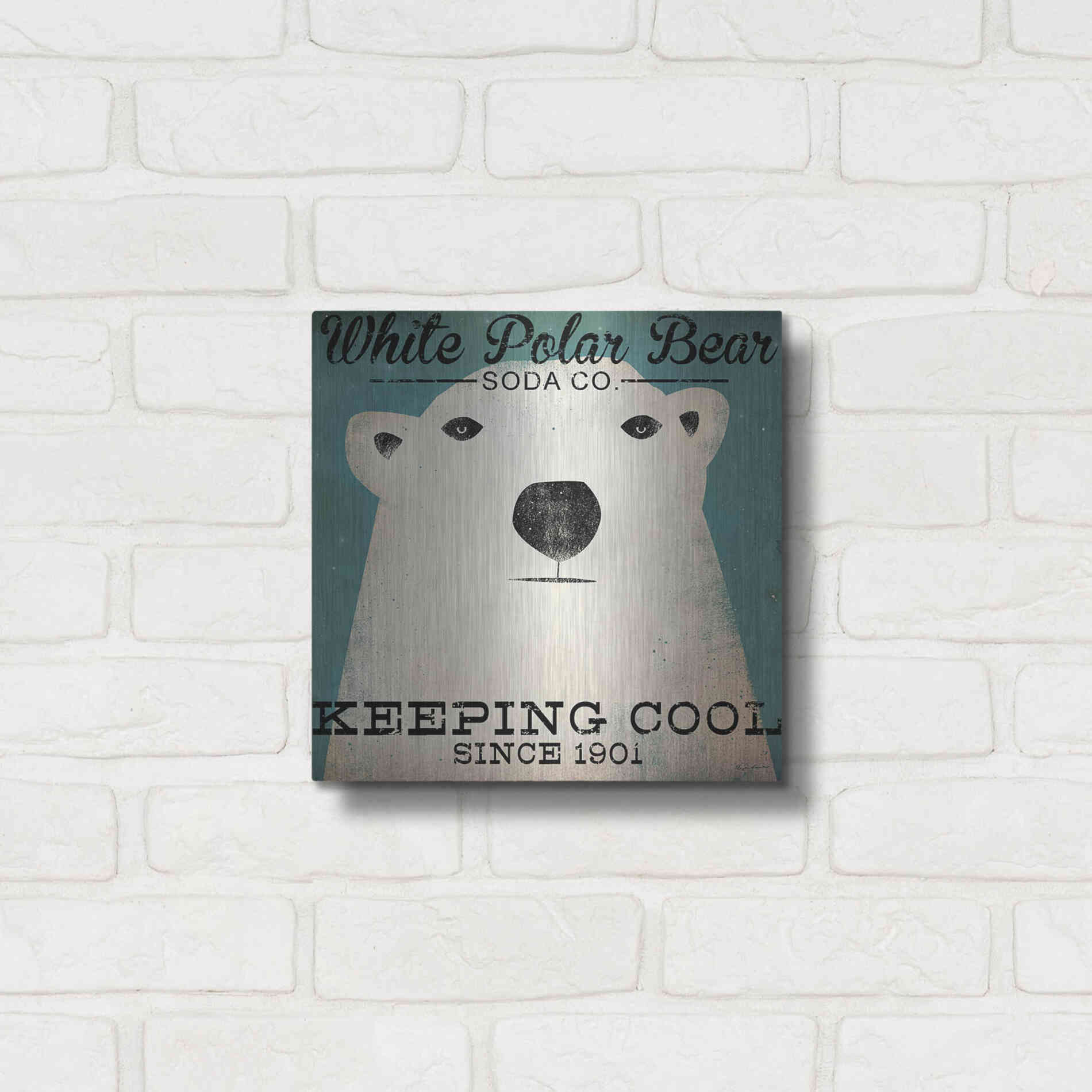 Luxe Metal Art 'Polar Bear Soda Co' by Ryan Fowler, Metal Wall Art,12x12