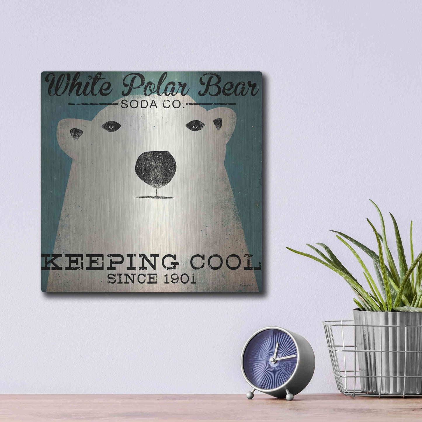 Luxe Metal Art 'Polar Bear Soda Co' by Ryan Fowler, Metal Wall Art,12x12