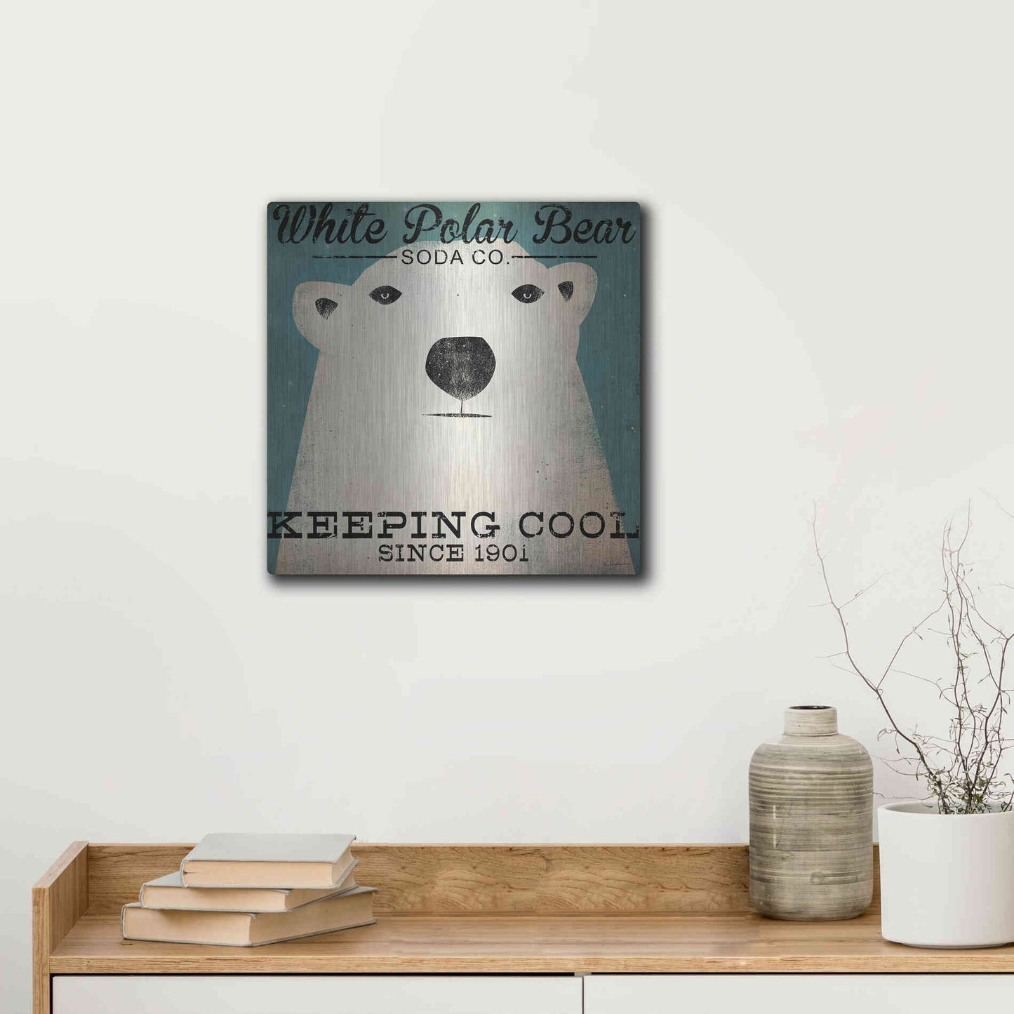 Luxe Metal Art 'Polar Bear Soda Co' by Ryan Fowler, Metal Wall Art,12x12
