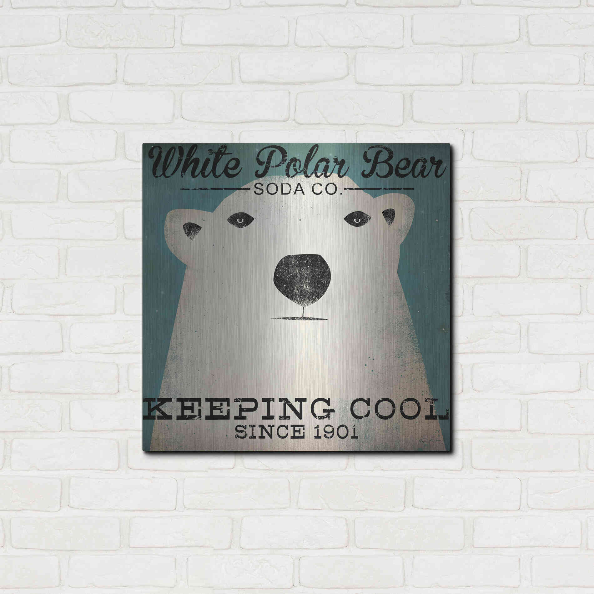 Luxe Metal Art 'Polar Bear Soda Co' by Ryan Fowler, Metal Wall Art,24x24