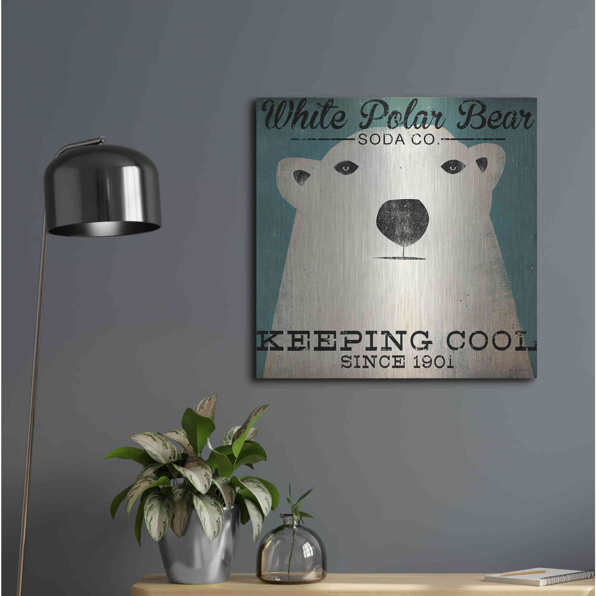 Luxe Metal Art 'Polar Bear Soda Co' by Ryan Fowler, Metal Wall Art,24x24