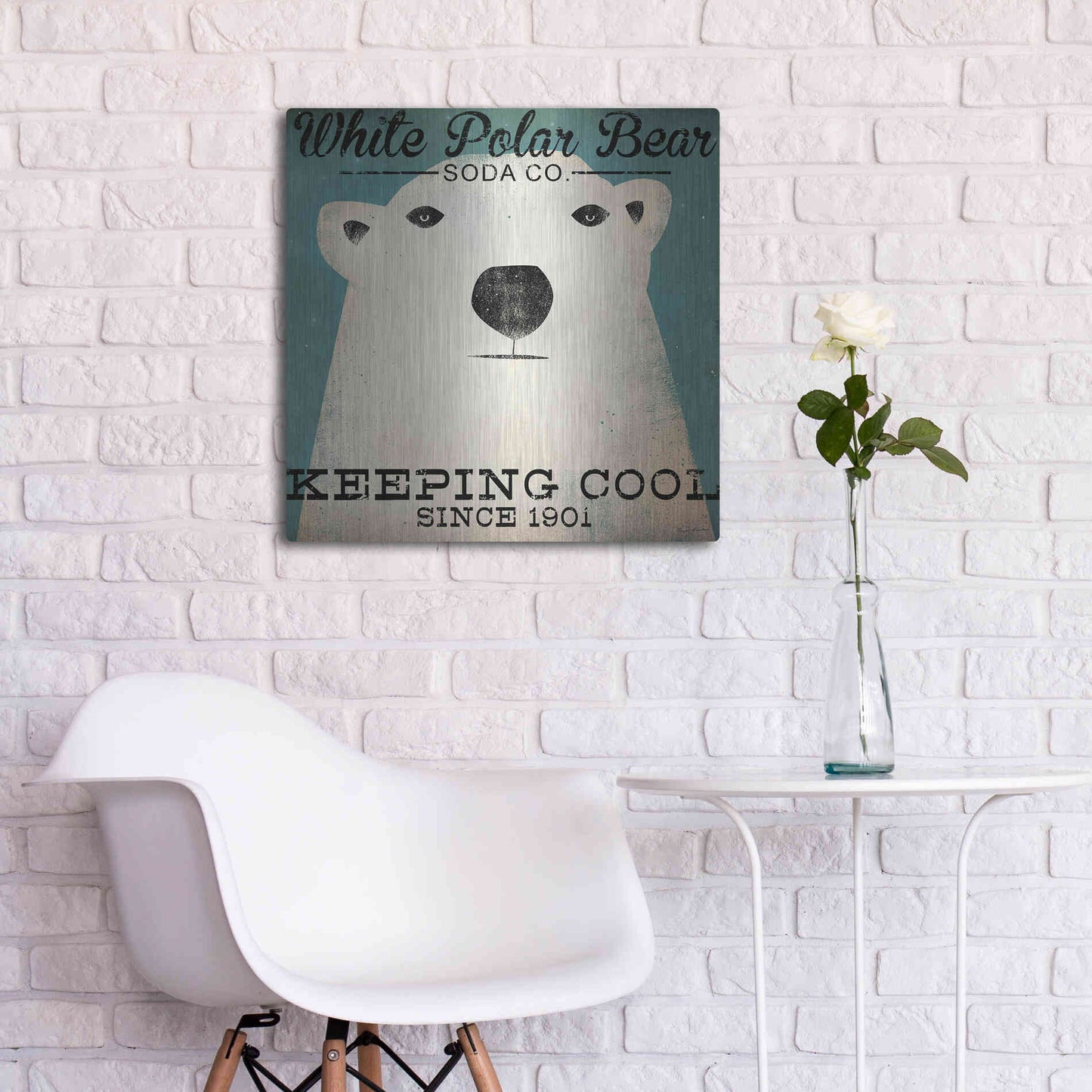 Luxe Metal Art 'Polar Bear Soda Co' by Ryan Fowler, Metal Wall Art,24x24