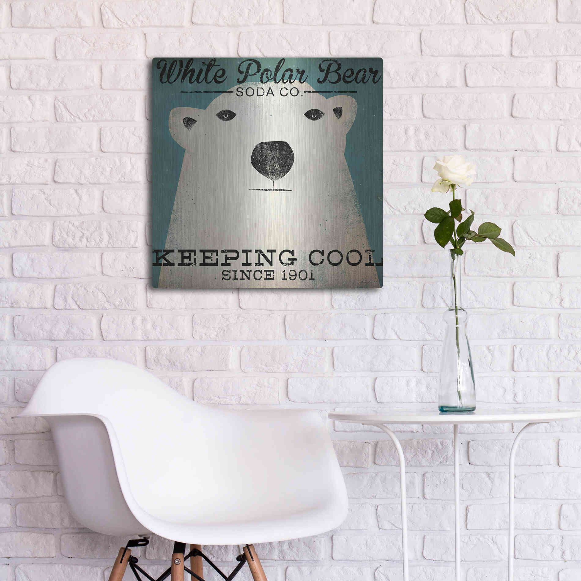 Luxe Metal Art 'Polar Bear Soda Co' by Ryan Fowler, Metal Wall Art,24x24