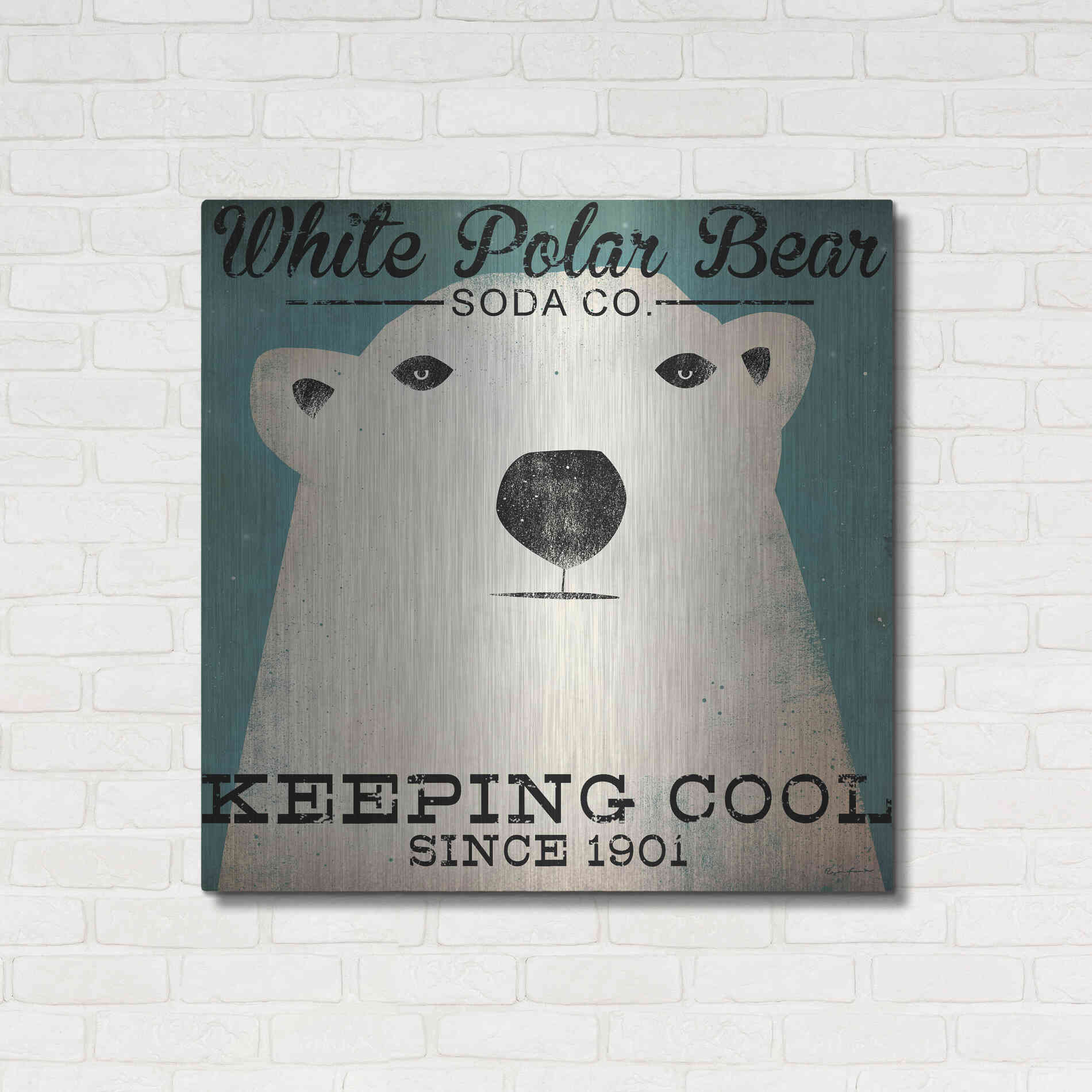 Luxe Metal Art 'Polar Bear Soda Co' by Ryan Fowler, Metal Wall Art,36x36