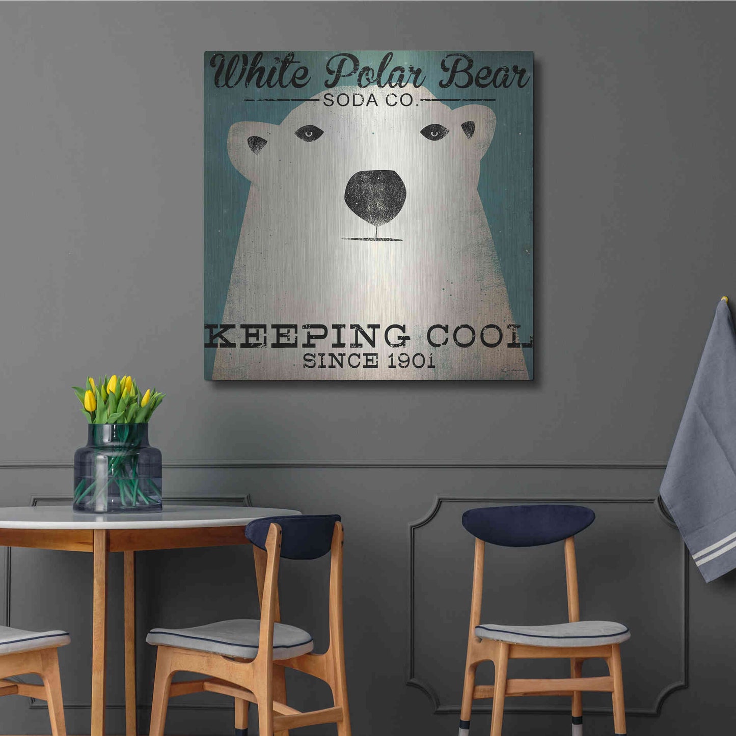 Luxe Metal Art 'Polar Bear Soda Co' by Ryan Fowler, Metal Wall Art,36x36