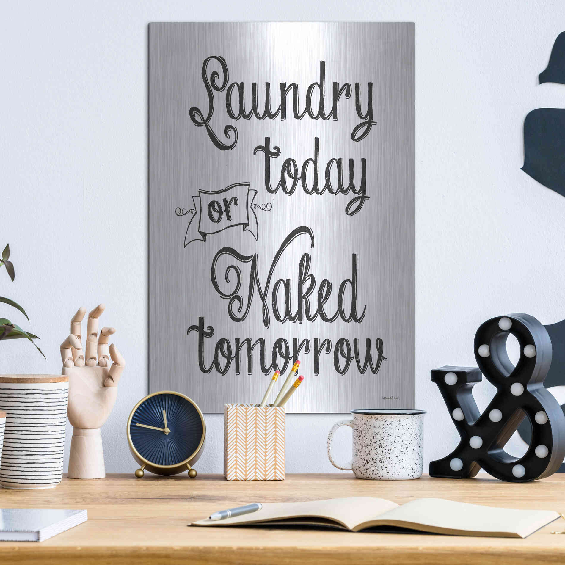 Luxe Metal Art 'Laundry Today' by Lettered & Lined, Metal Wall Art,12x16