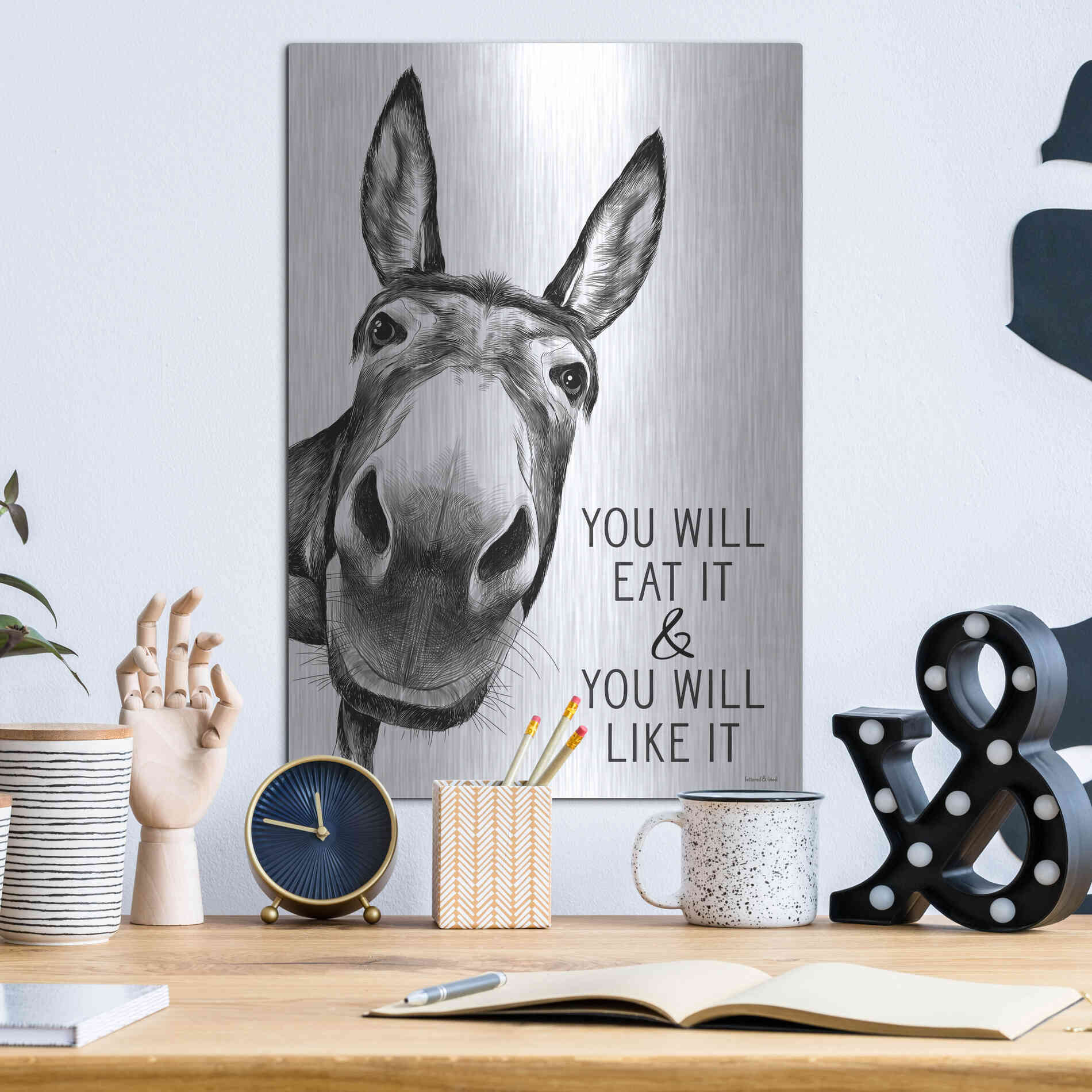 Luxe Metal Art 'You Will Eat It' by Lettered & Lined, Metal Wall Art,12x16