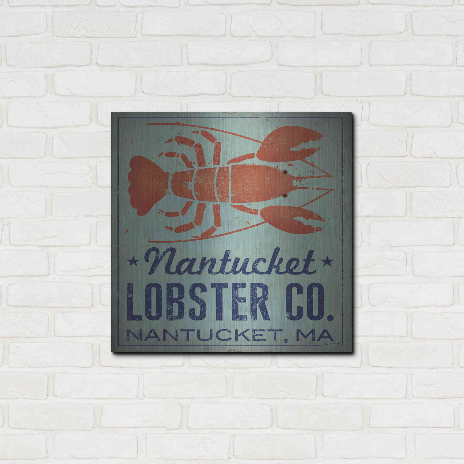Luxe Metal Art 'Nantucket Lobster Square' by Ryan Fowler, Metal Wall Art,24x24