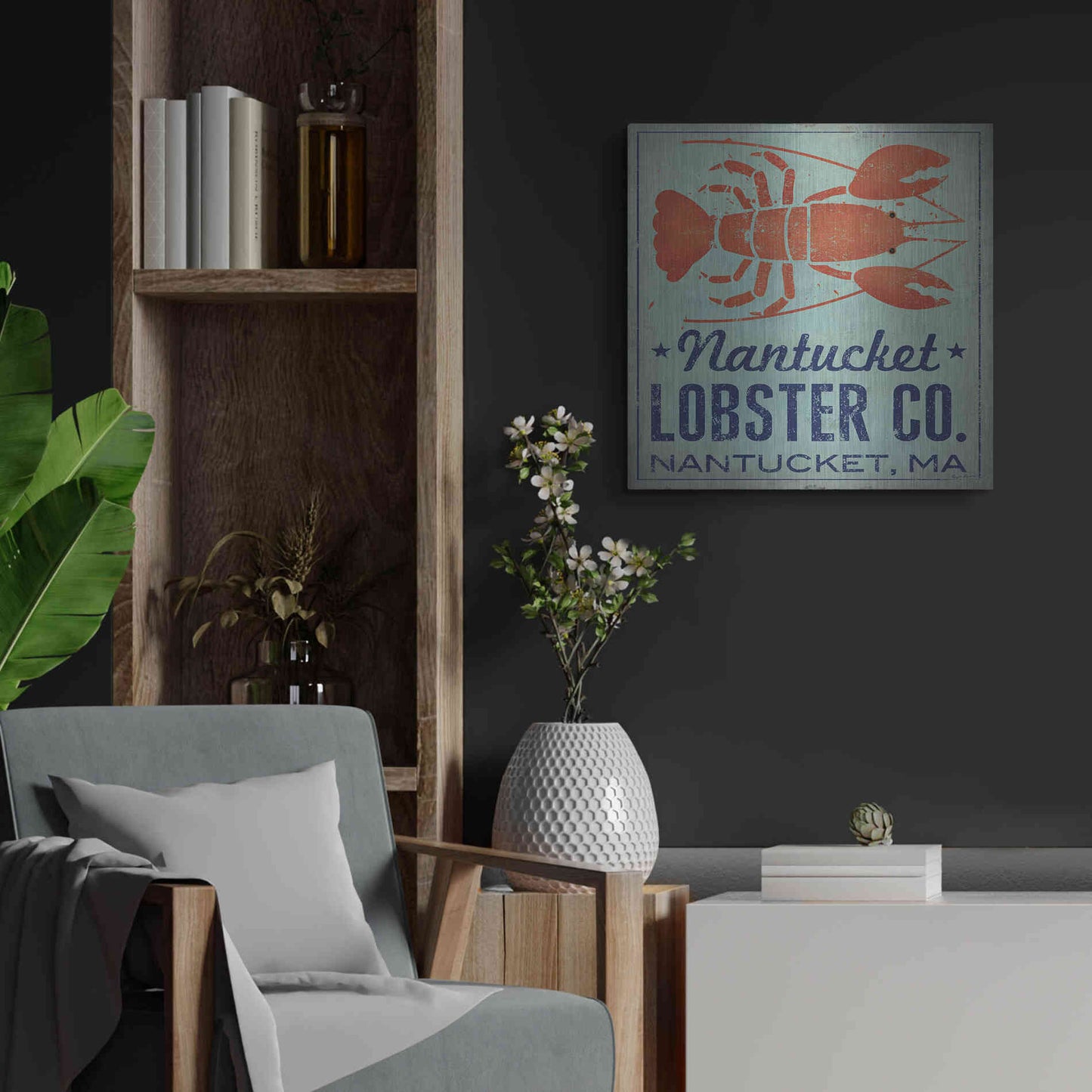 Luxe Metal Art 'Nantucket Lobster Square' by Ryan Fowler, Metal Wall Art,24x24