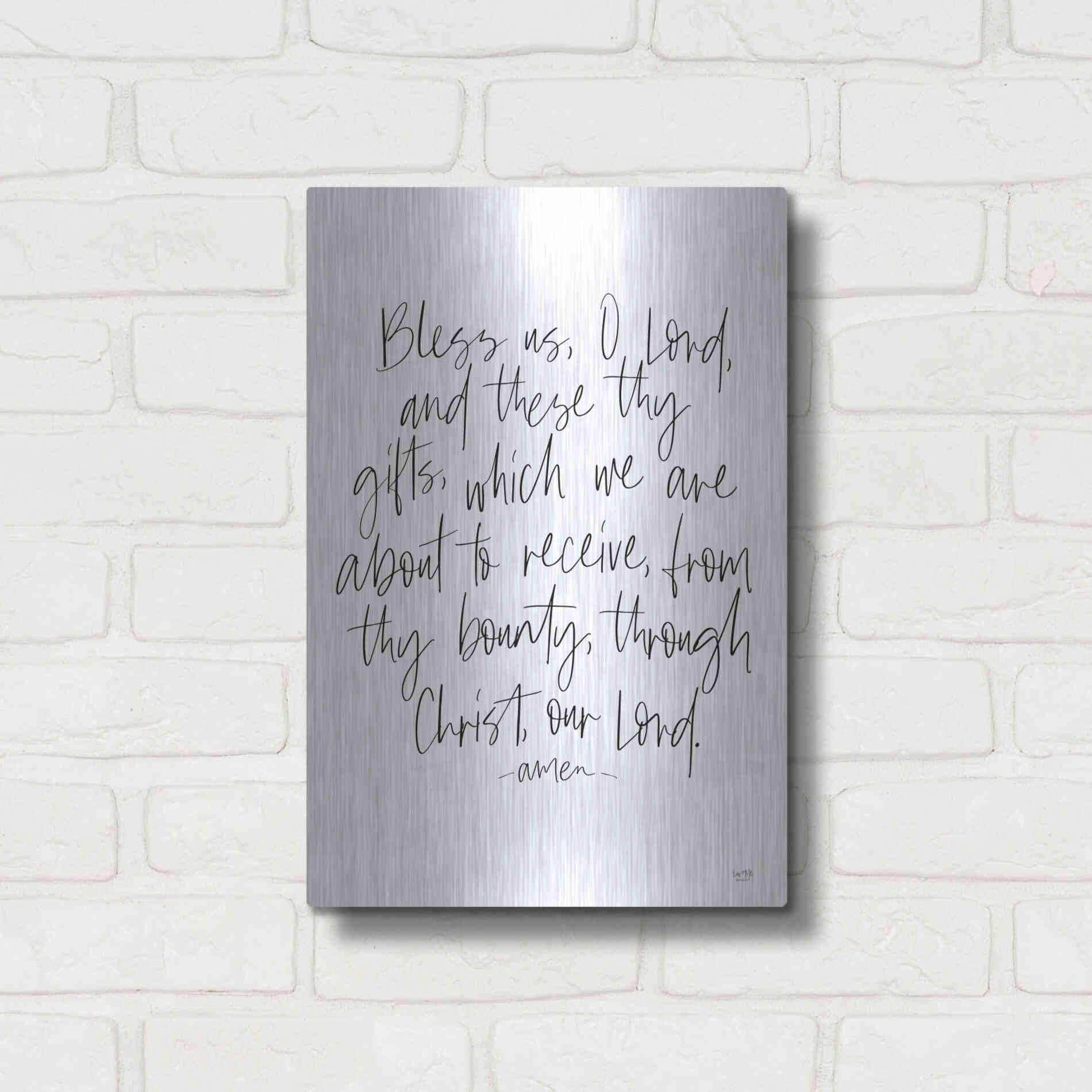 Luxe Metal Art 'Bless Us on White' by Lux + Me Designs, Metal Wall Art,12x16