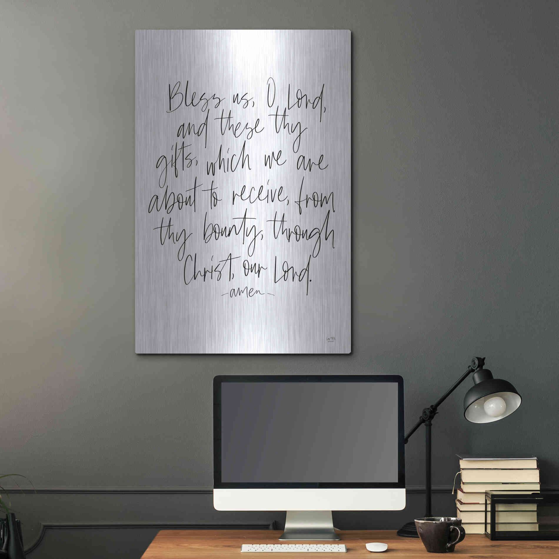 Luxe Metal Art 'Bless Us on White' by Lux + Me Designs, Metal Wall Art,24x36