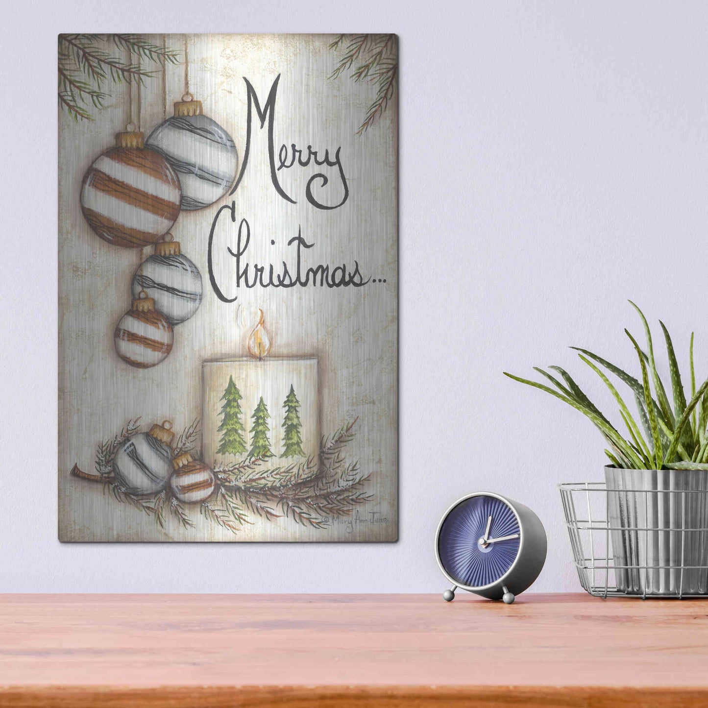 Luxe Metal Art 'Merry Christmas to You' by Mary Ann June, Metal Wall Art,12x16