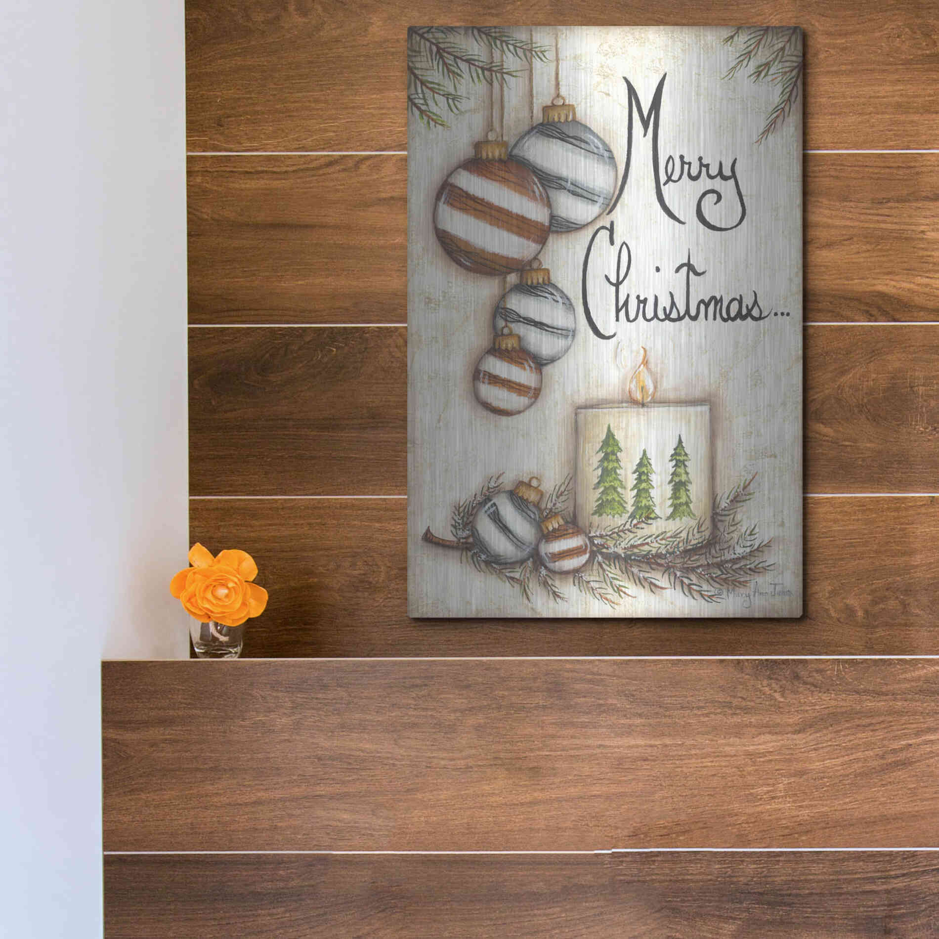 Luxe Metal Art 'Merry Christmas to You' by Mary Ann June, Metal Wall Art,12x16
