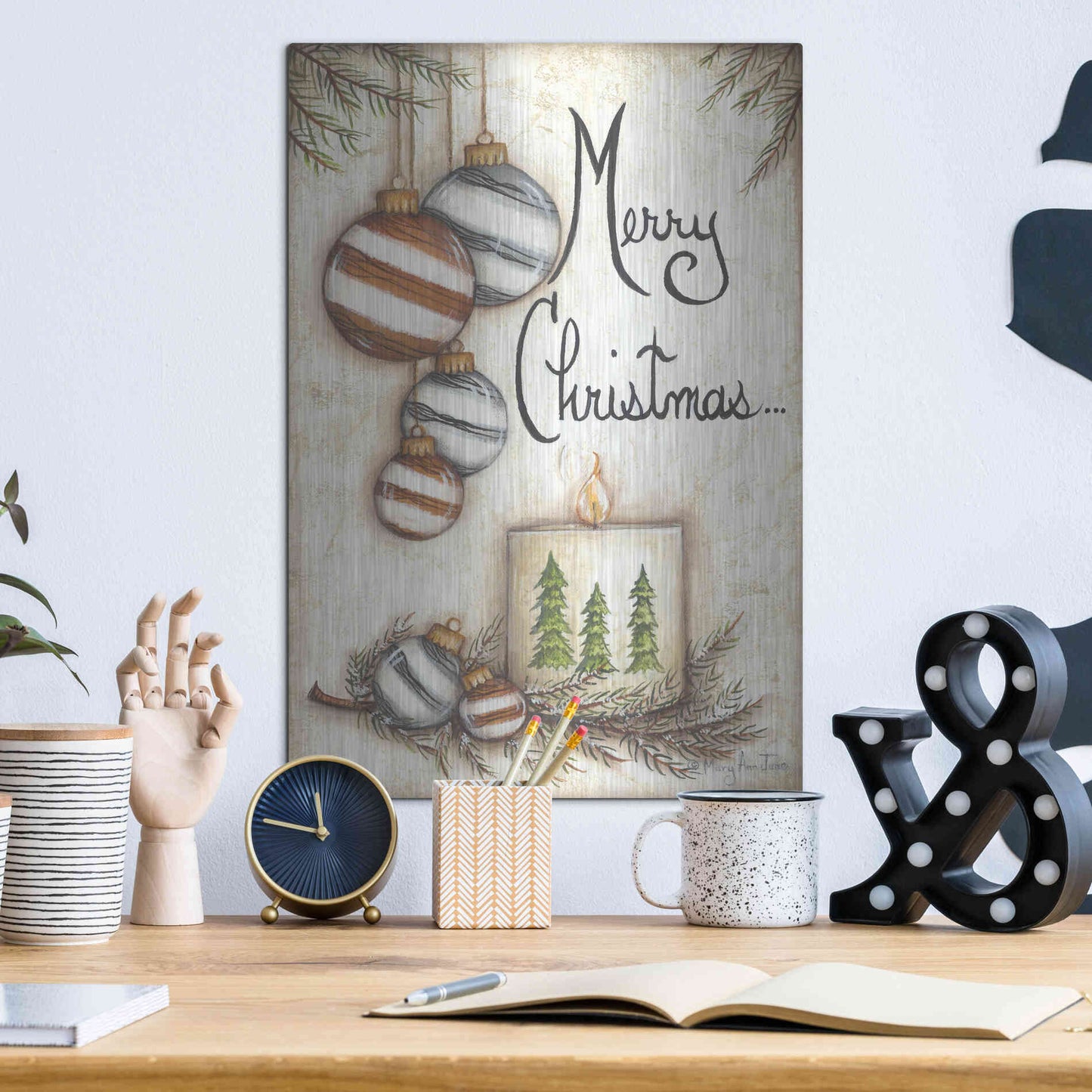 Luxe Metal Art 'Merry Christmas to You' by Mary Ann June, Metal Wall Art,12x16