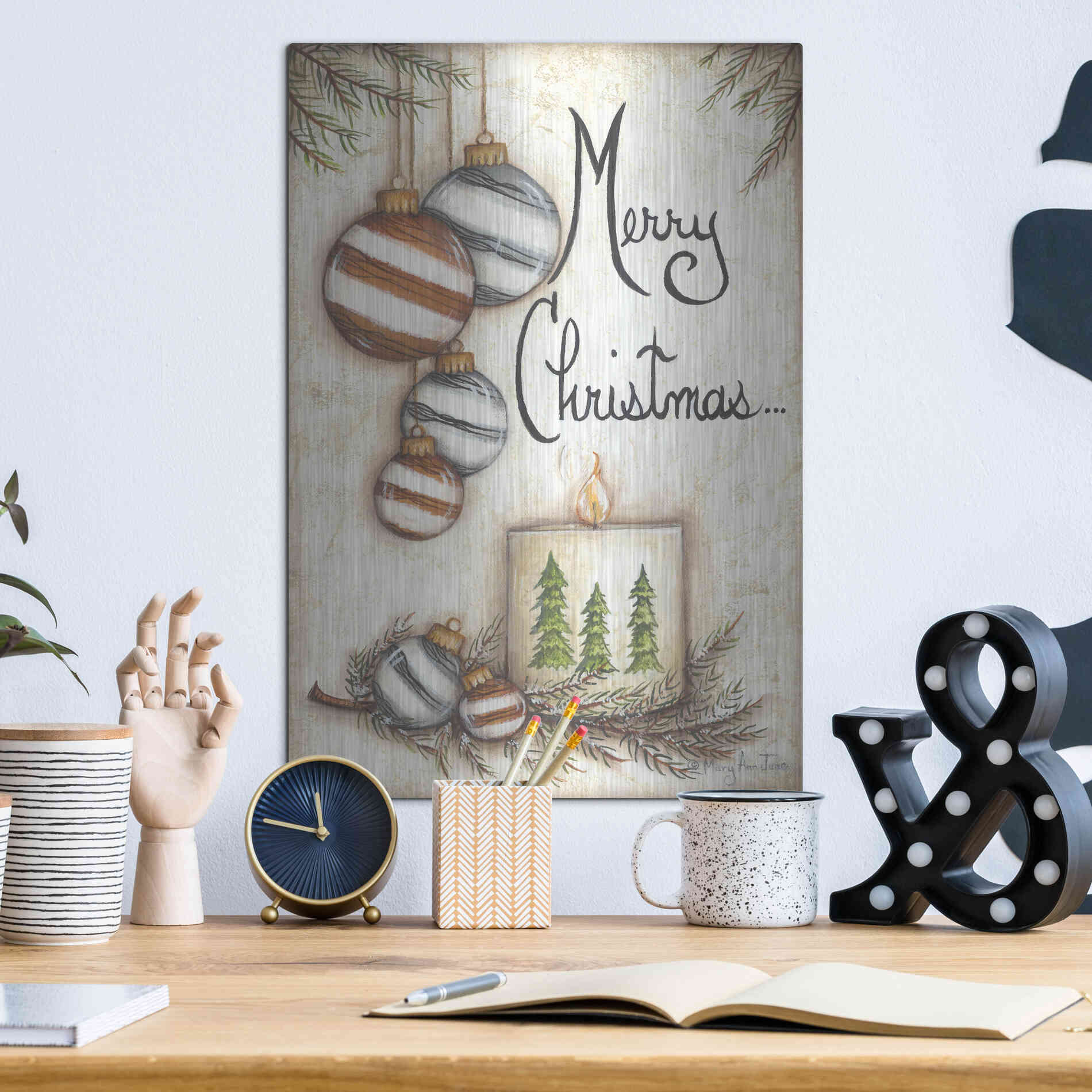 Luxe Metal Art 'Merry Christmas to You' by Mary Ann June, Metal Wall Art,12x16