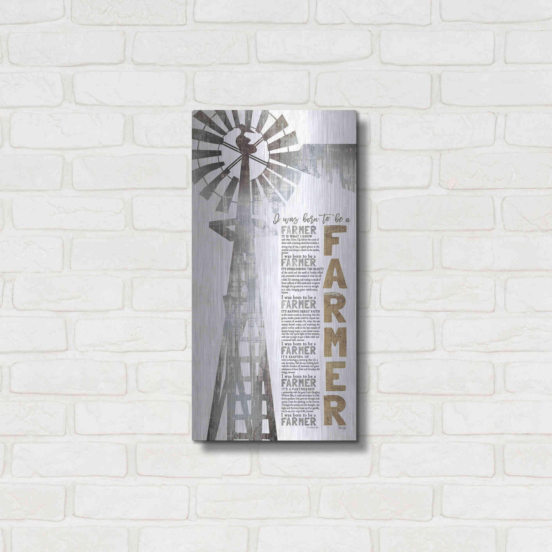 Luxe Metal Art 'Born to be a Farmer' by Marla Rae, Metal Wall Art,12x24