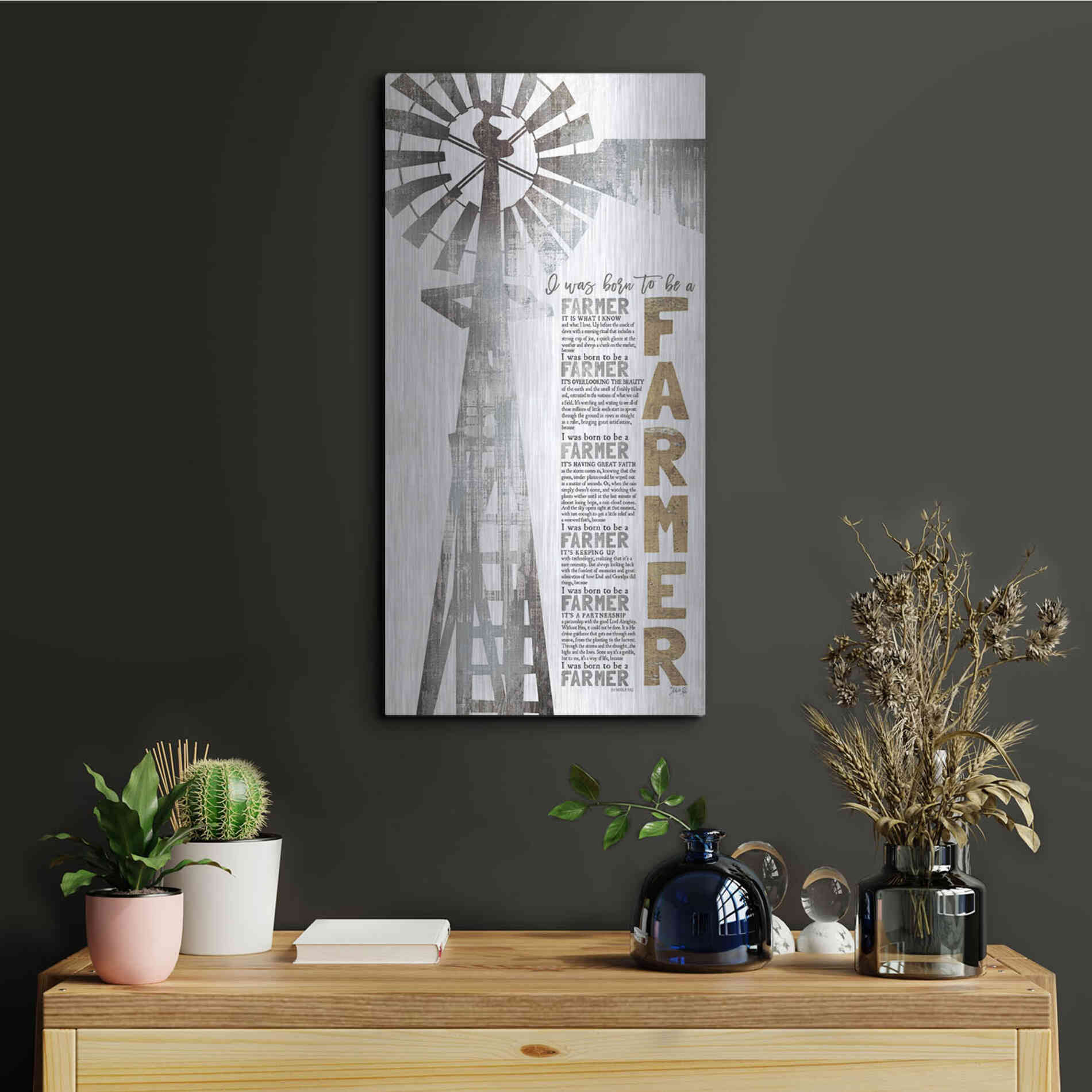 Luxe Metal Art 'Born to be a Farmer' by Marla Rae, Metal Wall Art,12x24