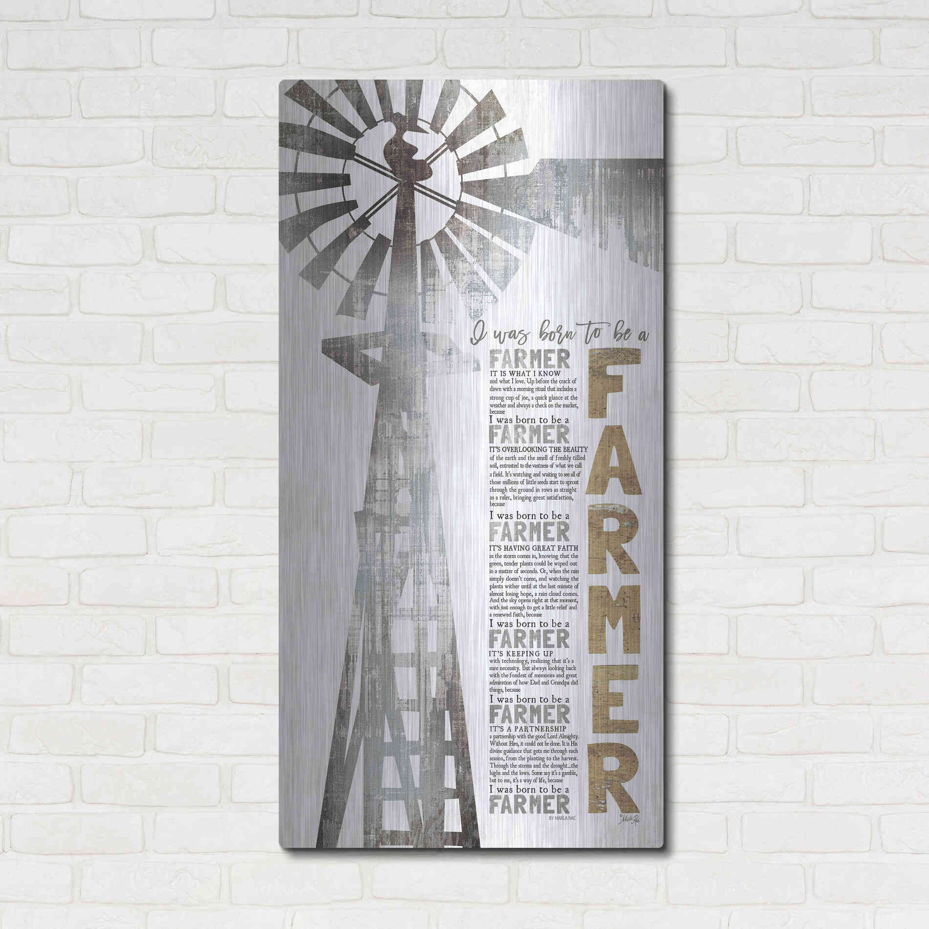 Luxe Metal Art 'Born to be a Farmer' by Marla Rae, Metal Wall Art,24x48