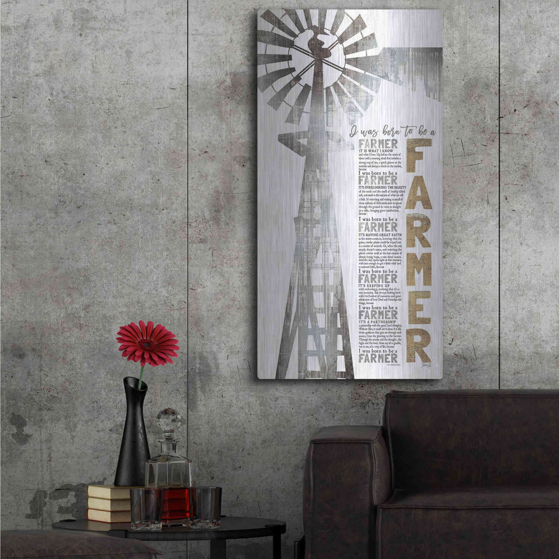 Luxe Metal Art 'Born to be a Farmer' by Marla Rae, Metal Wall Art,24x48
