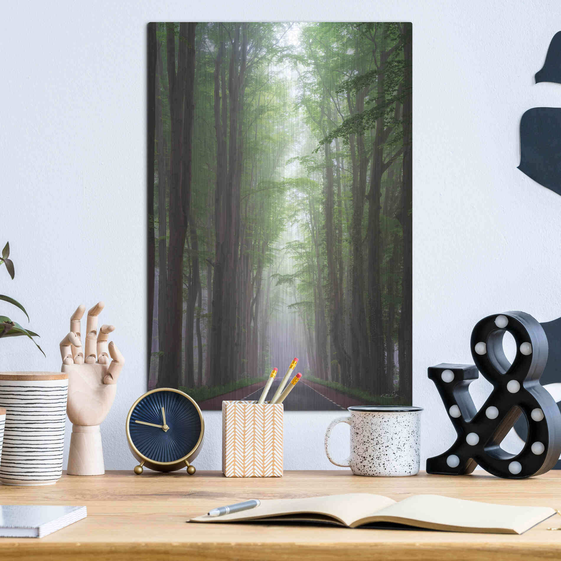 Luxe Metal Art 'Foggy Road' by Martin Podt, Metal Wall Art,12x16