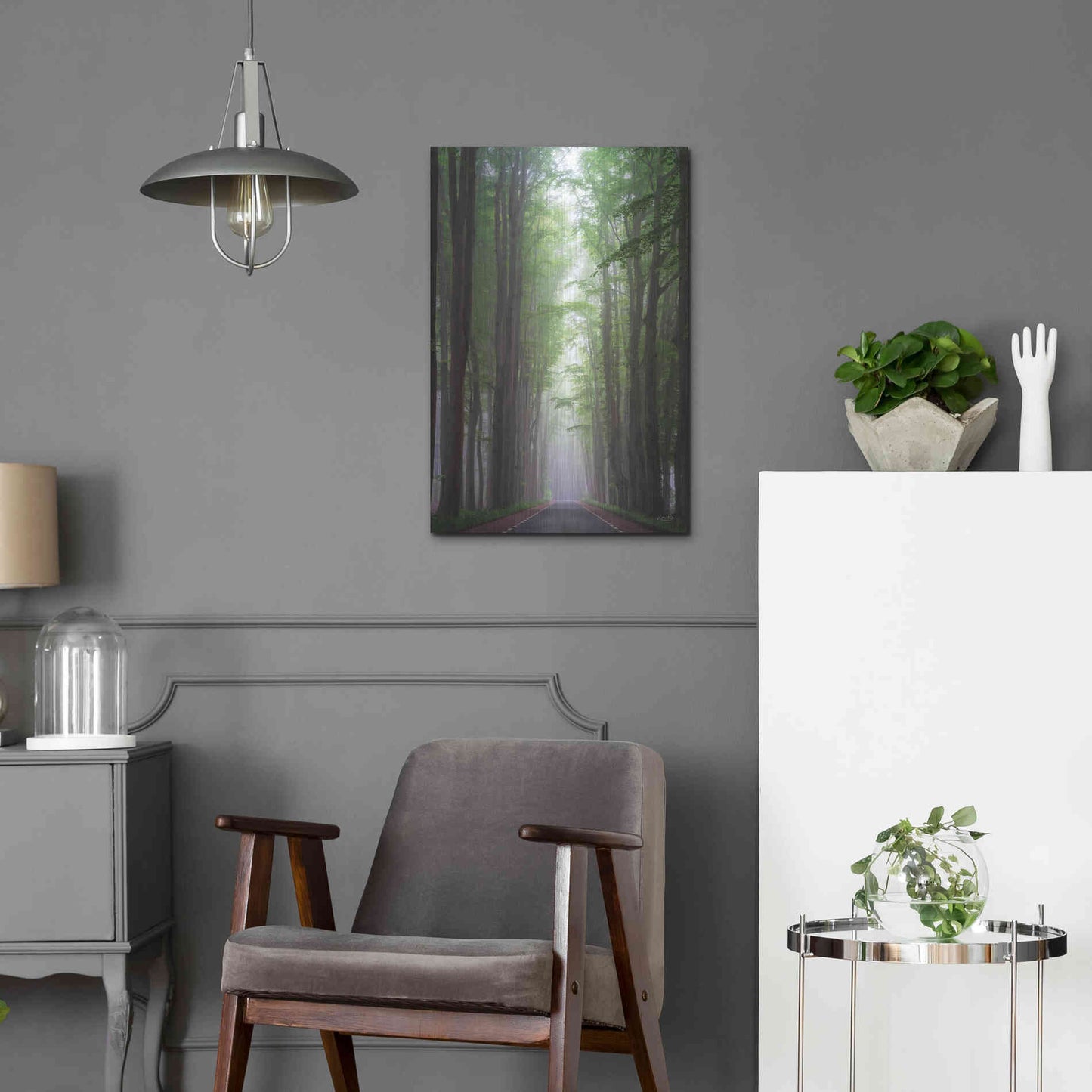 Luxe Metal Art 'Foggy Road' by Martin Podt, Metal Wall Art,16x24