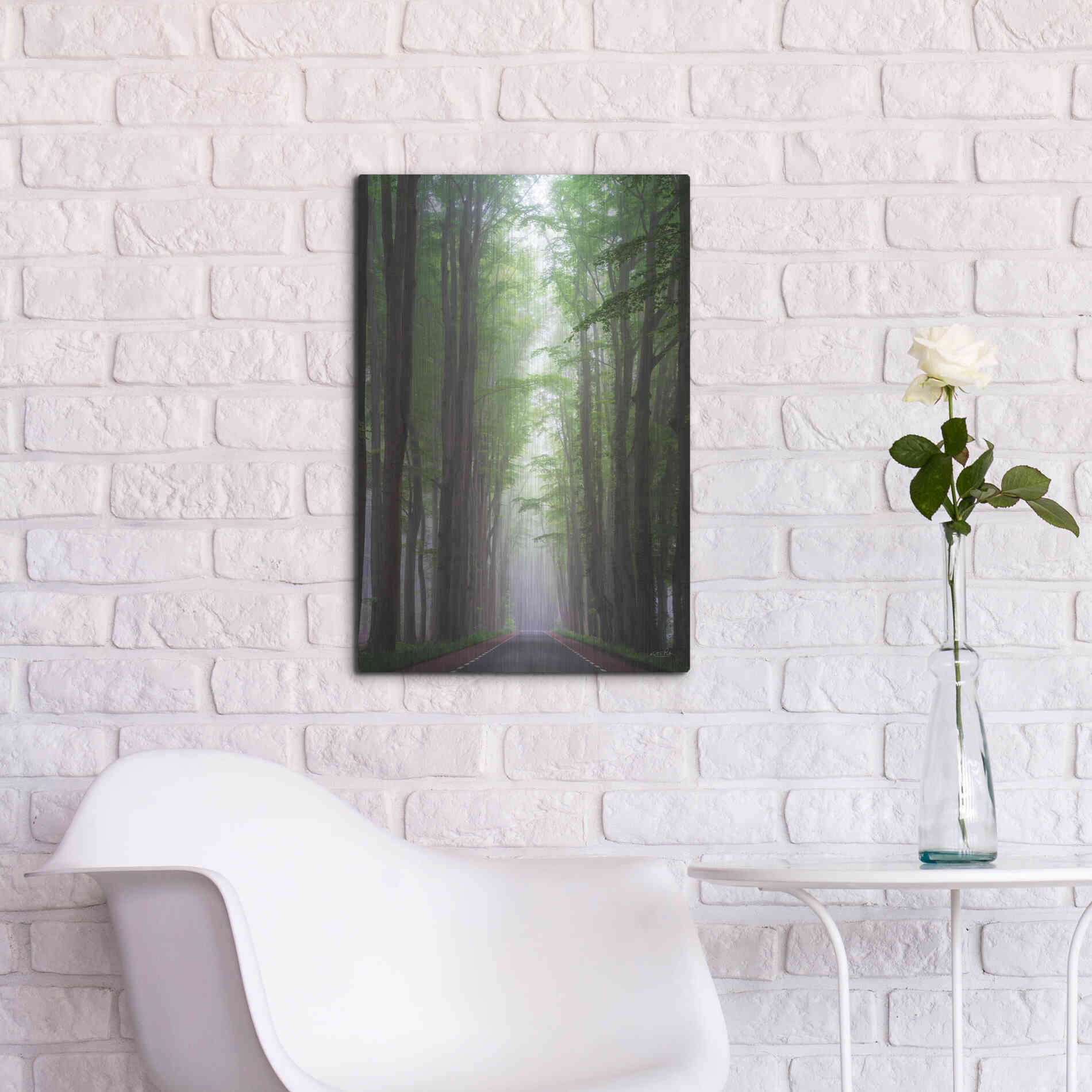 Luxe Metal Art 'Foggy Road' by Martin Podt, Metal Wall Art,16x24