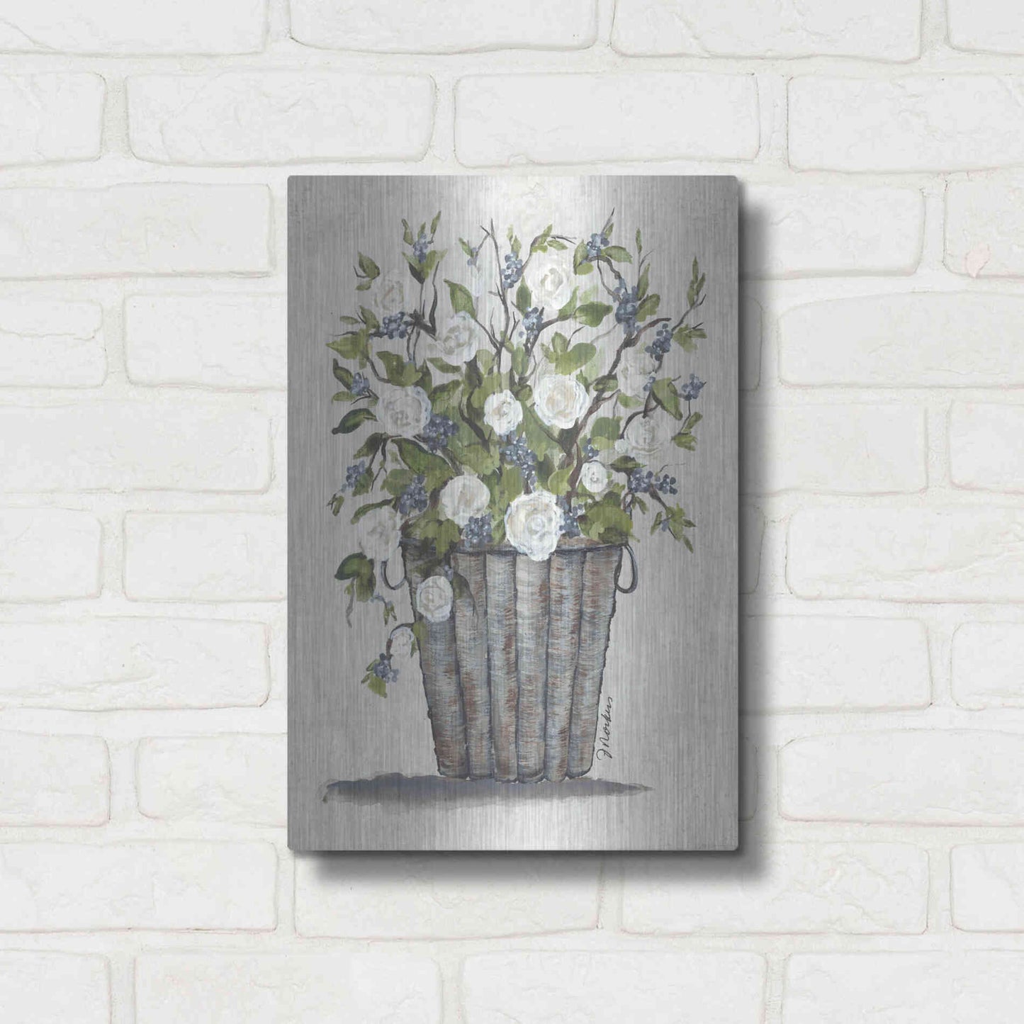 Luxe Metal Art 'Sweet Rose Basket' by Julie Norkus, Metal Wall Art,12x16