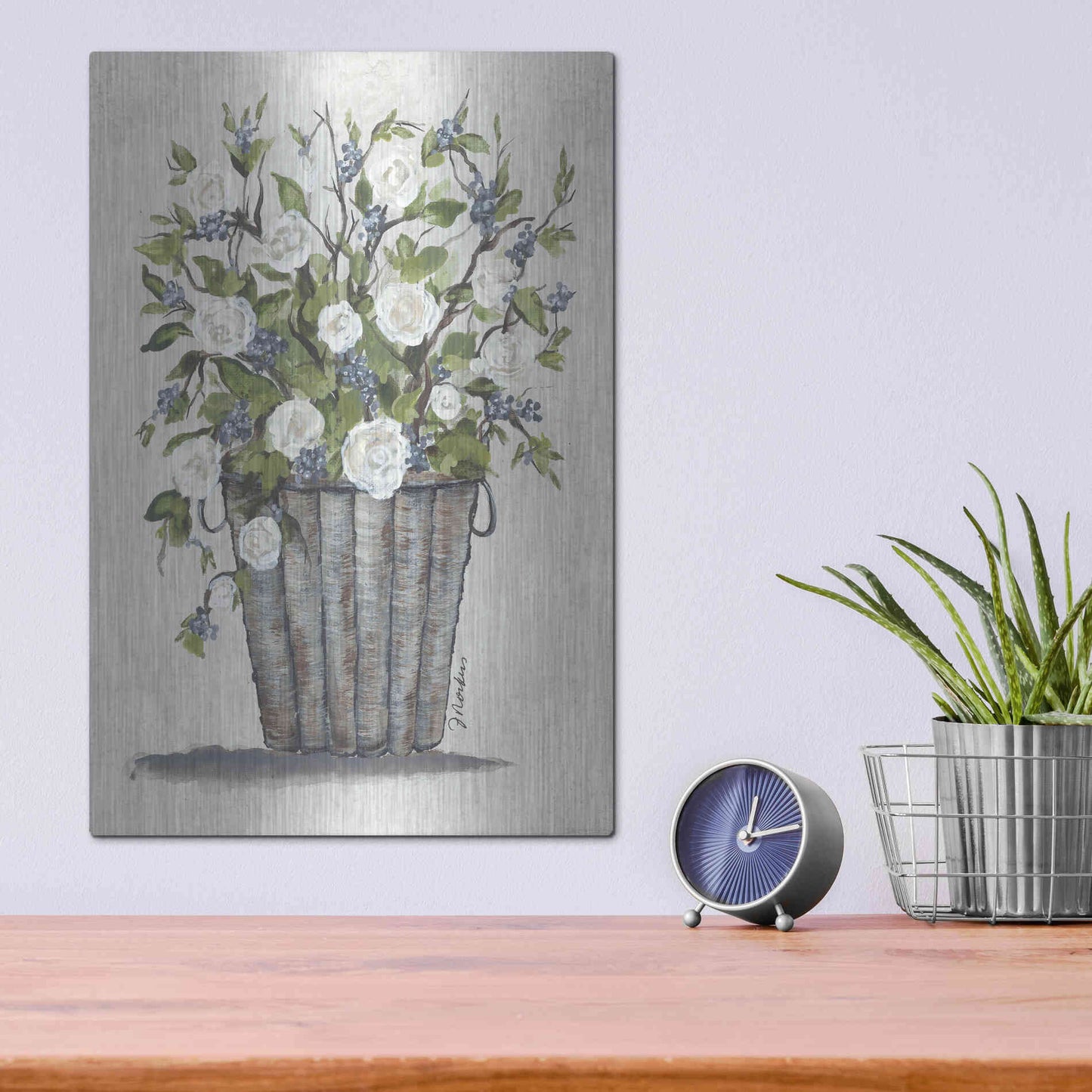 Luxe Metal Art 'Sweet Rose Basket' by Julie Norkus, Metal Wall Art,12x16