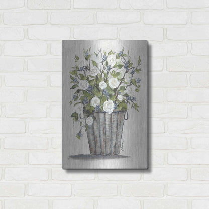 Luxe Metal Art 'Sweet Rose Basket' by Julie Norkus, Metal Wall Art,16x24