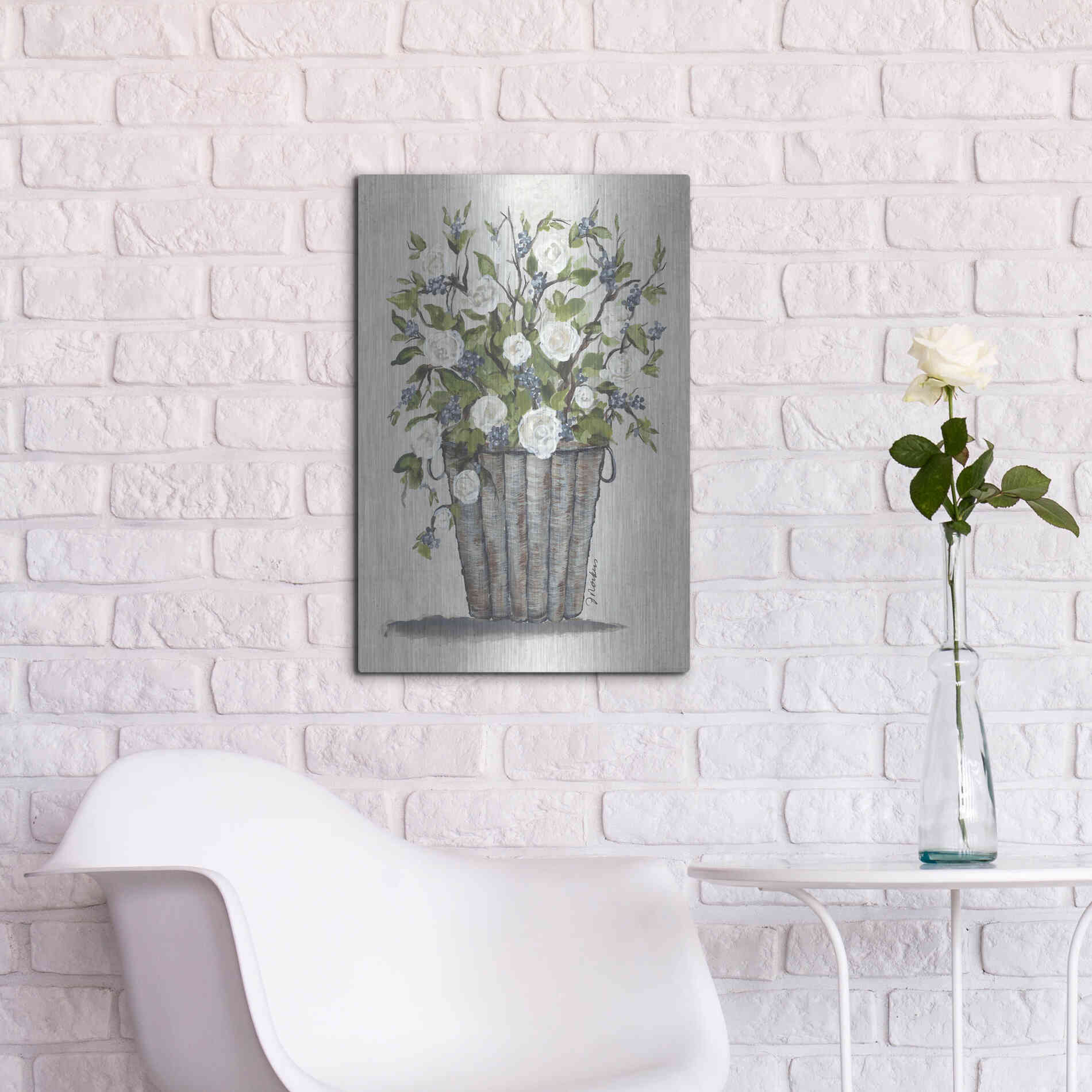 Luxe Metal Art 'Sweet Rose Basket' by Julie Norkus, Metal Wall Art,16x24