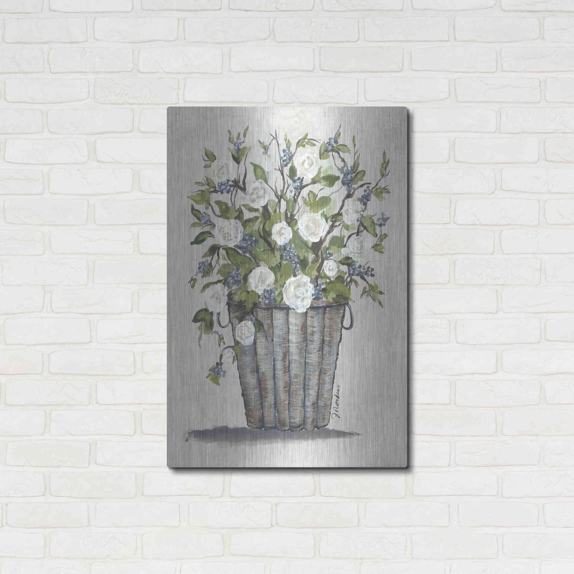 Luxe Metal Art 'Sweet Rose Basket' by Julie Norkus, Metal Wall Art,24x36