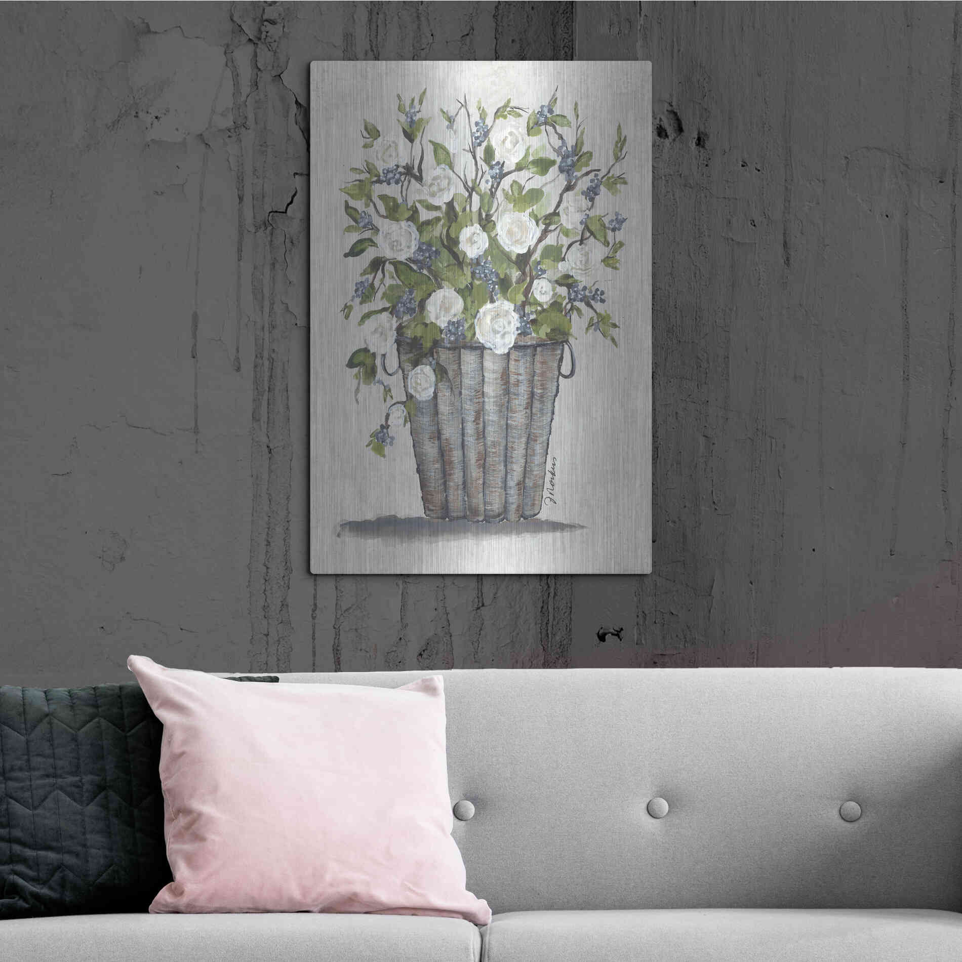 Luxe Metal Art 'Sweet Rose Basket' by Julie Norkus, Metal Wall Art,24x36