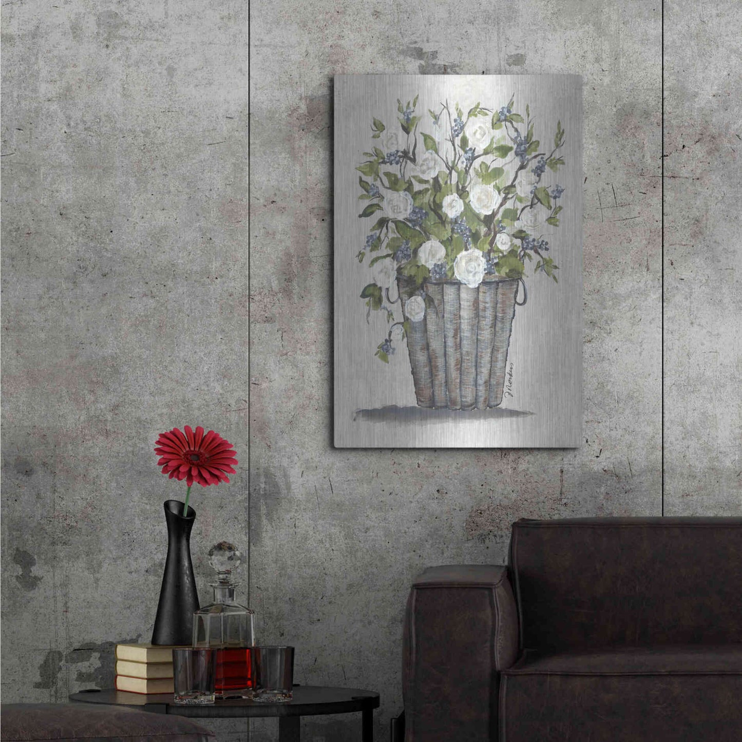 Luxe Metal Art 'Sweet Rose Basket' by Julie Norkus, Metal Wall Art,24x36