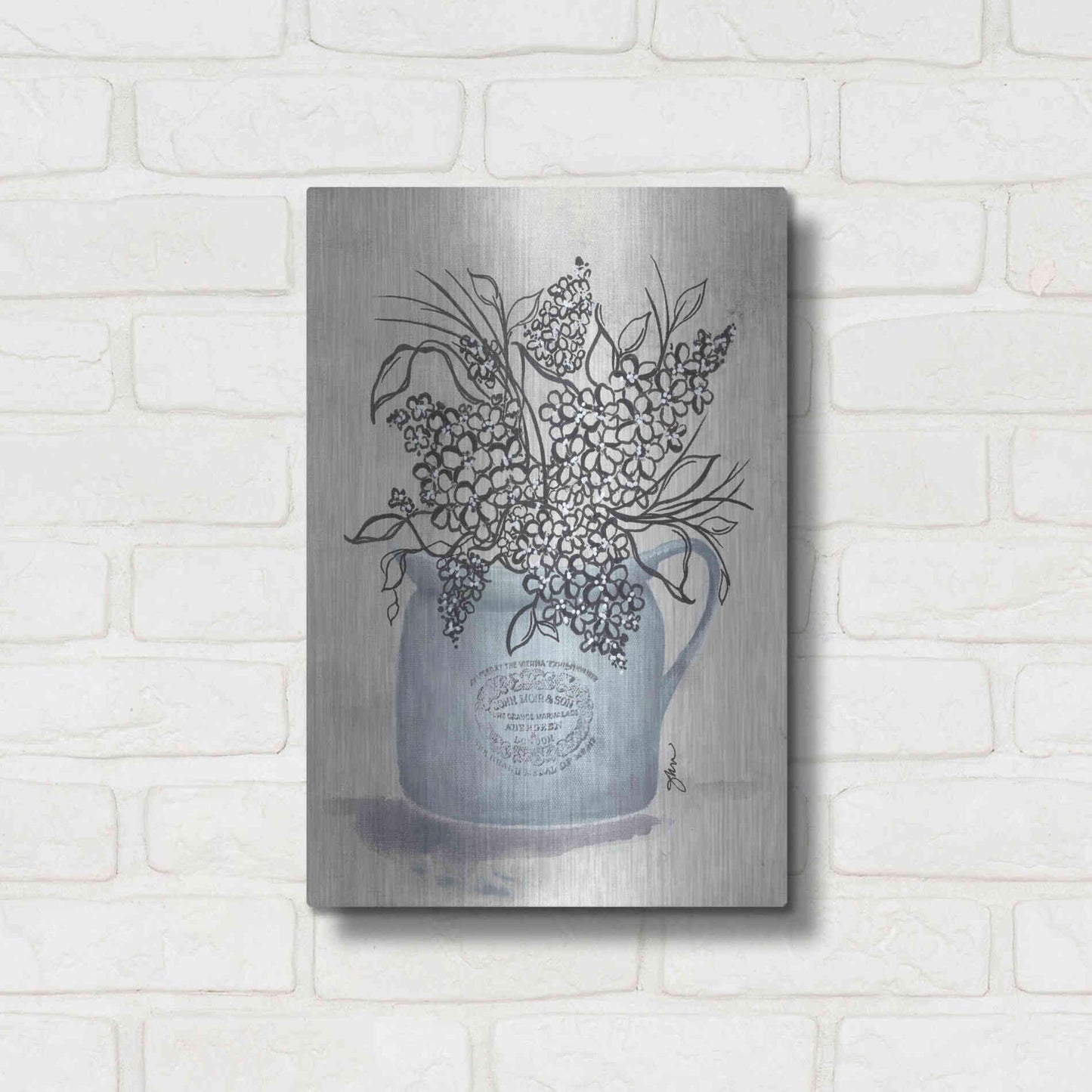 Luxe Metal Art 'Sketchy Floral Enamel Pot' by Julie Norkus, Metal Wall Art,12x16