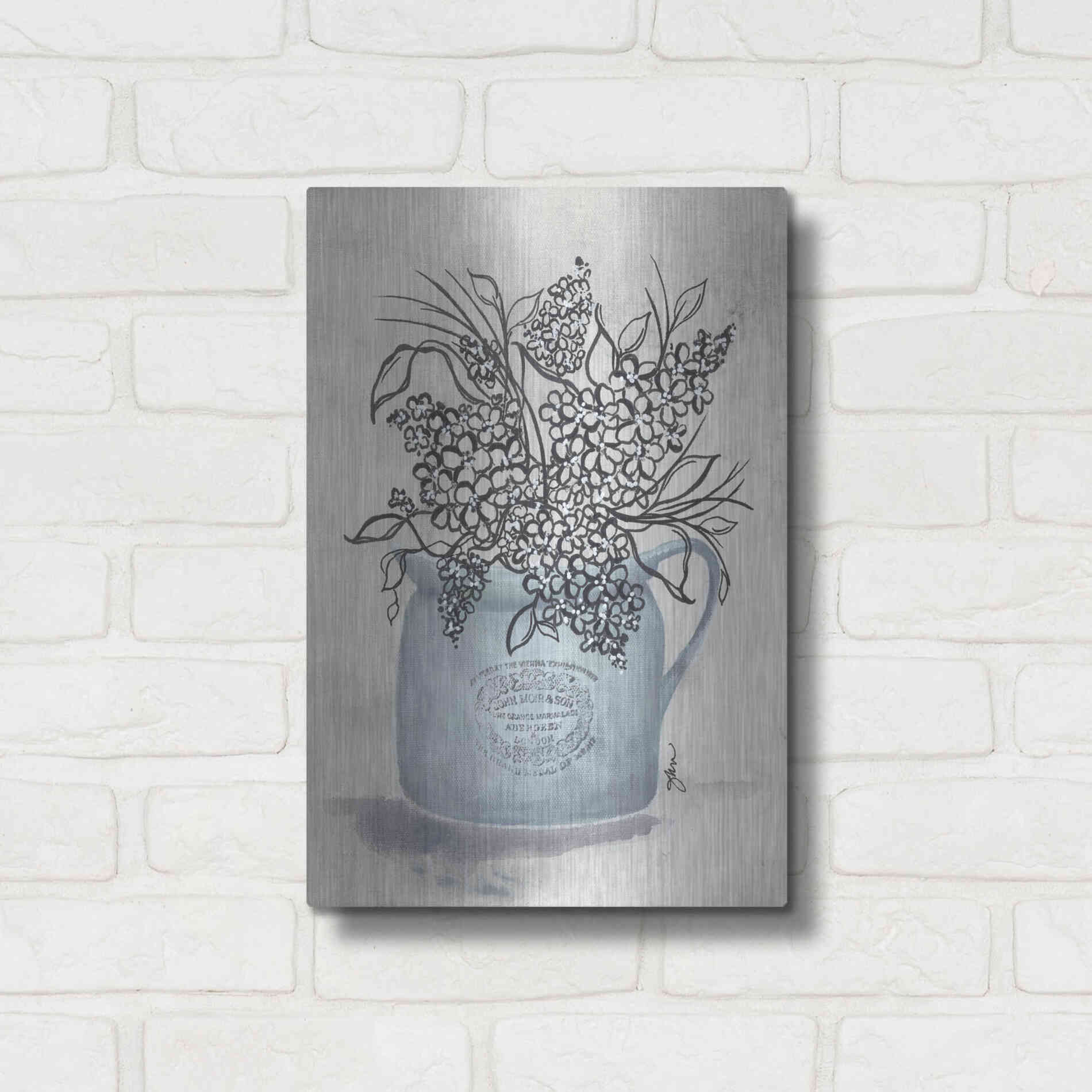 Luxe Metal Art 'Sketchy Floral Enamel Pot' by Julie Norkus, Metal Wall Art,12x16
