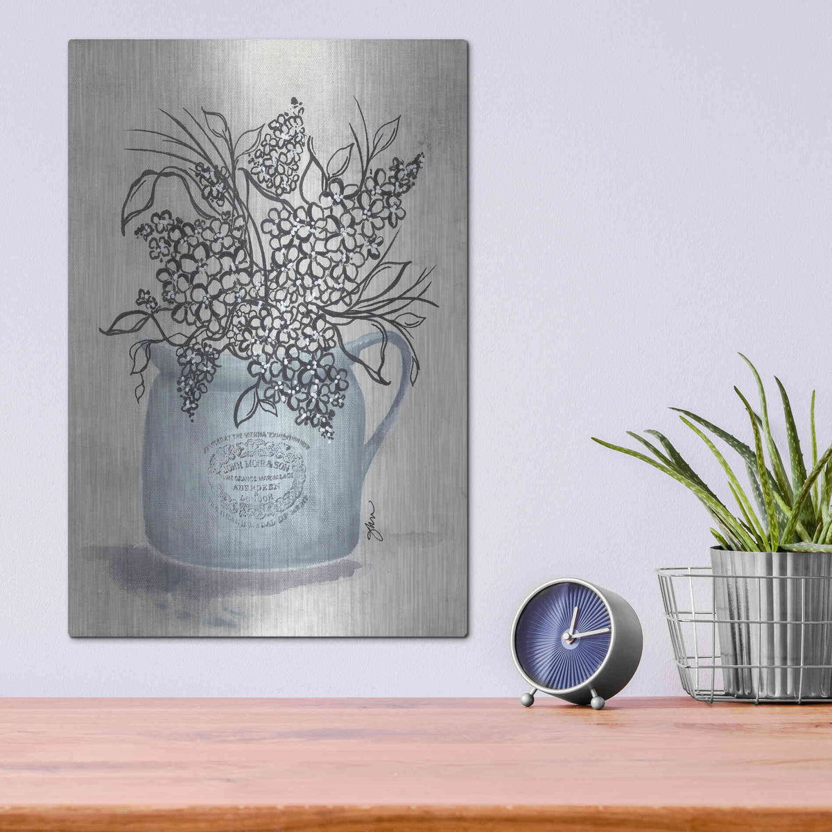 Luxe Metal Art 'Sketchy Floral Enamel Pot' by Julie Norkus, Metal Wall Art,12x16