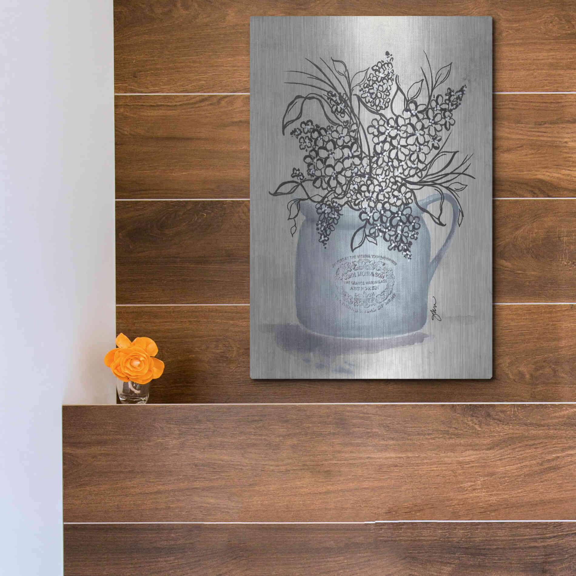 Luxe Metal Art 'Sketchy Floral Enamel Pot' by Julie Norkus, Metal Wall Art,12x16