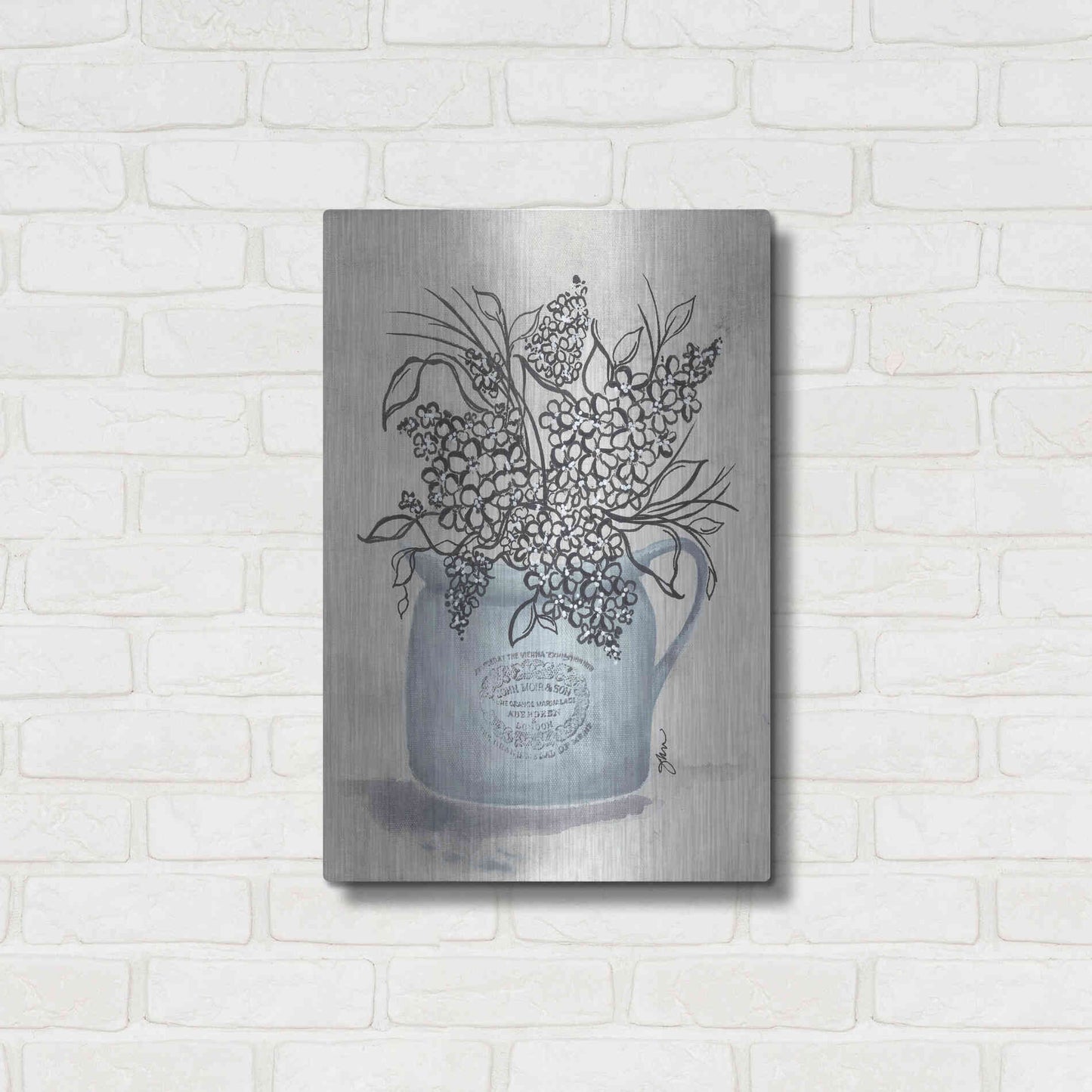 Luxe Metal Art 'Sketchy Floral Enamel Pot' by Julie Norkus, Metal Wall Art,16x24