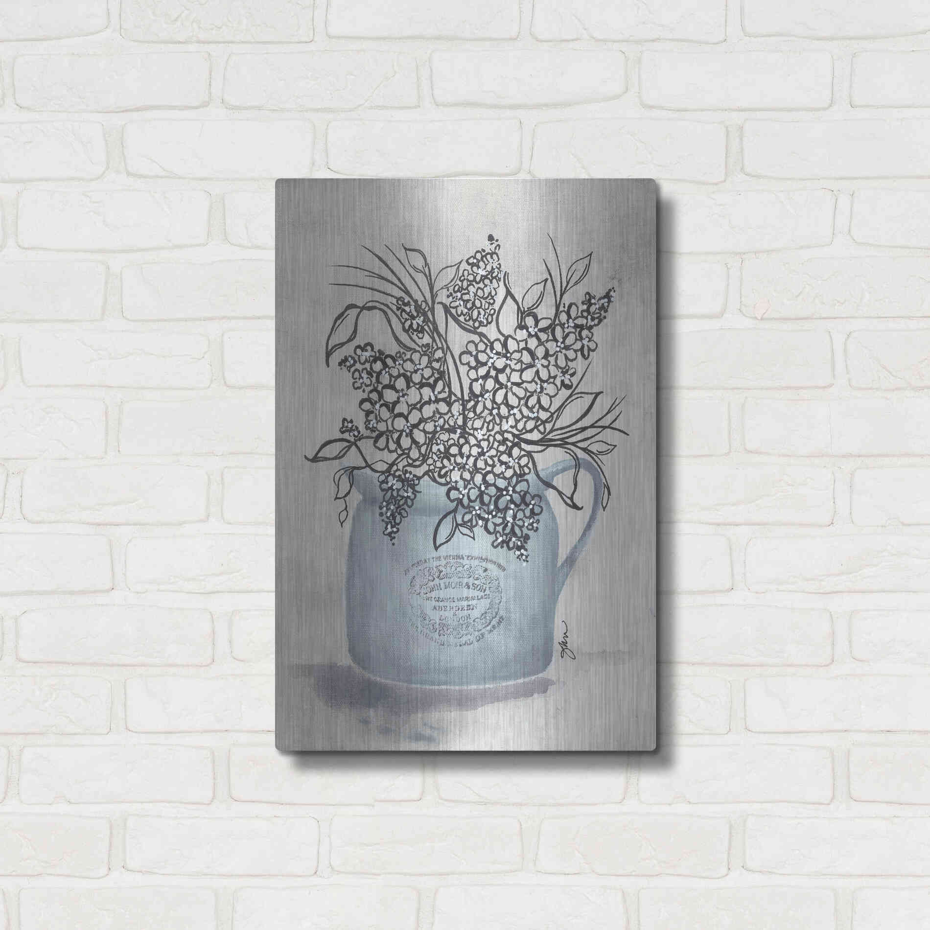 Luxe Metal Art 'Sketchy Floral Enamel Pot' by Julie Norkus, Metal Wall Art,16x24