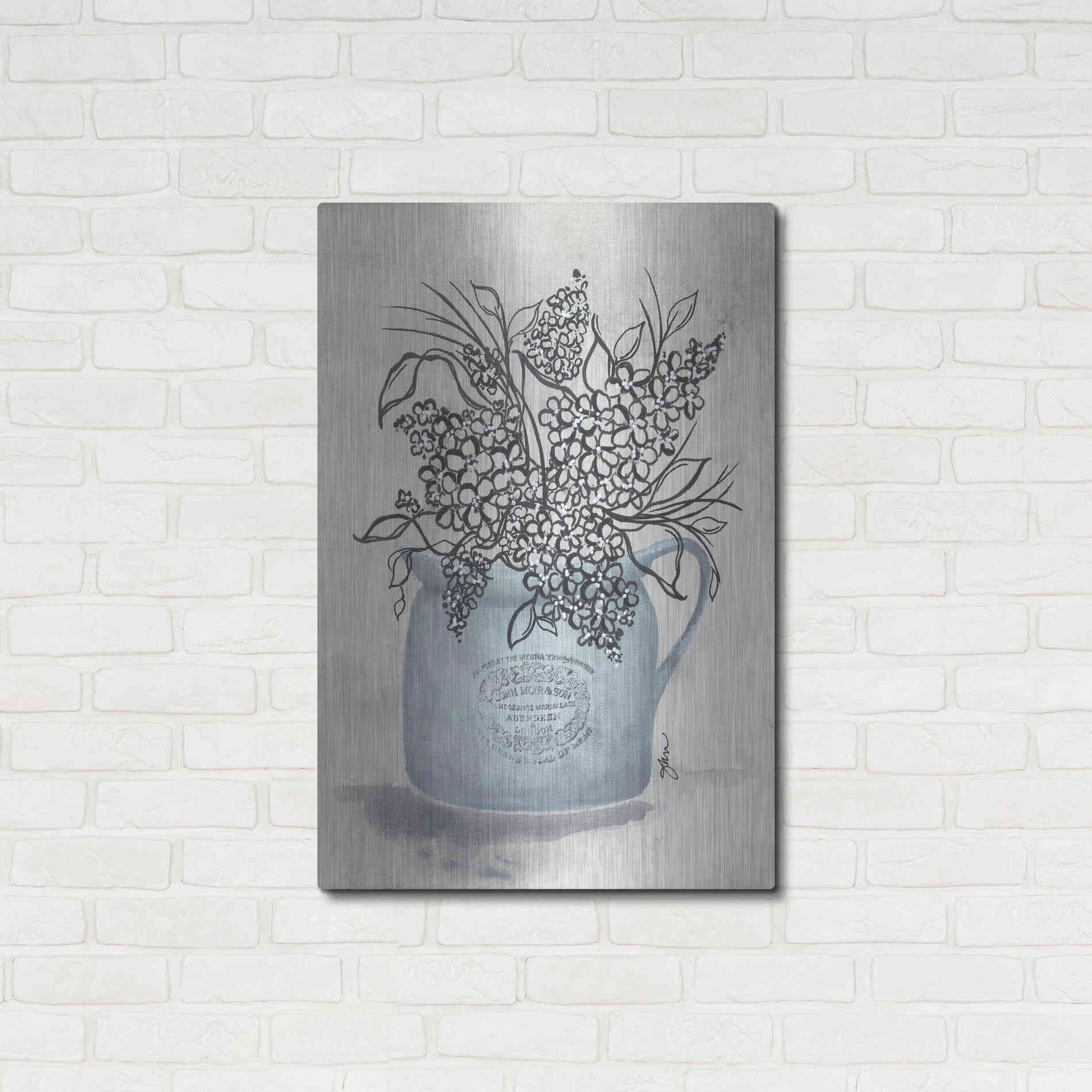Luxe Metal Art 'Sketchy Floral Enamel Pot' by Julie Norkus, Metal Wall Art,24x36