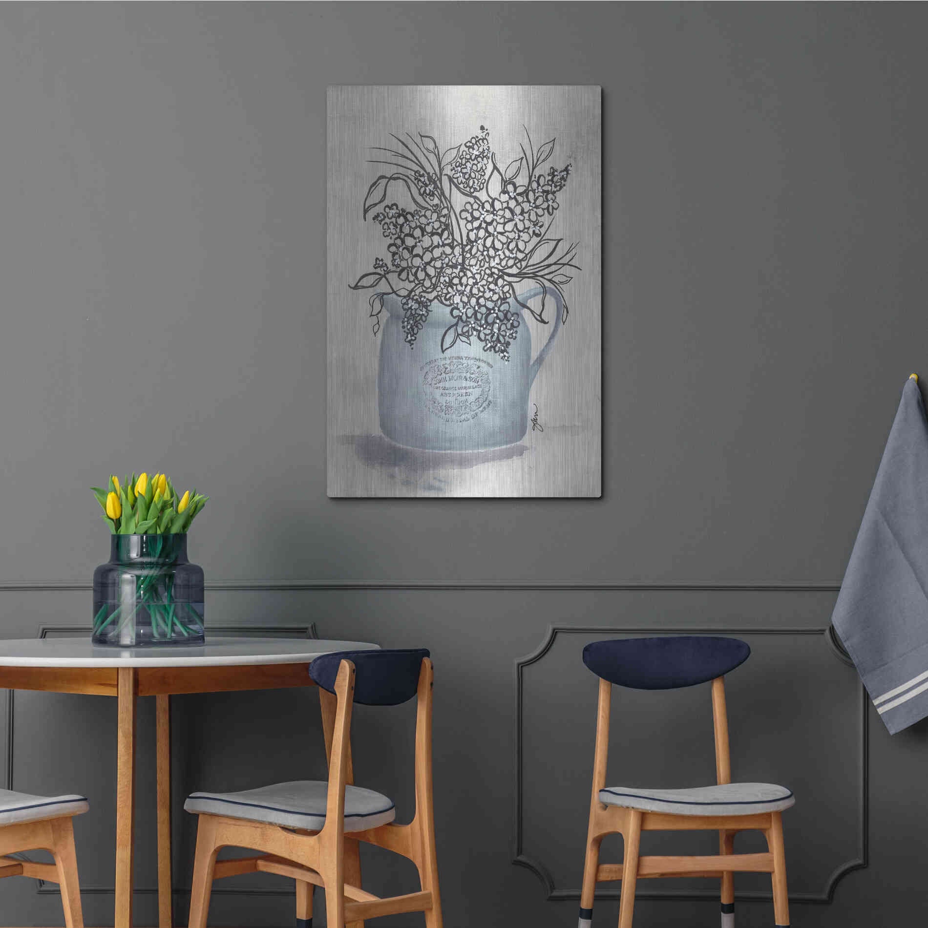 Luxe Metal Art 'Sketchy Floral Enamel Pot' by Julie Norkus, Metal Wall Art,24x36