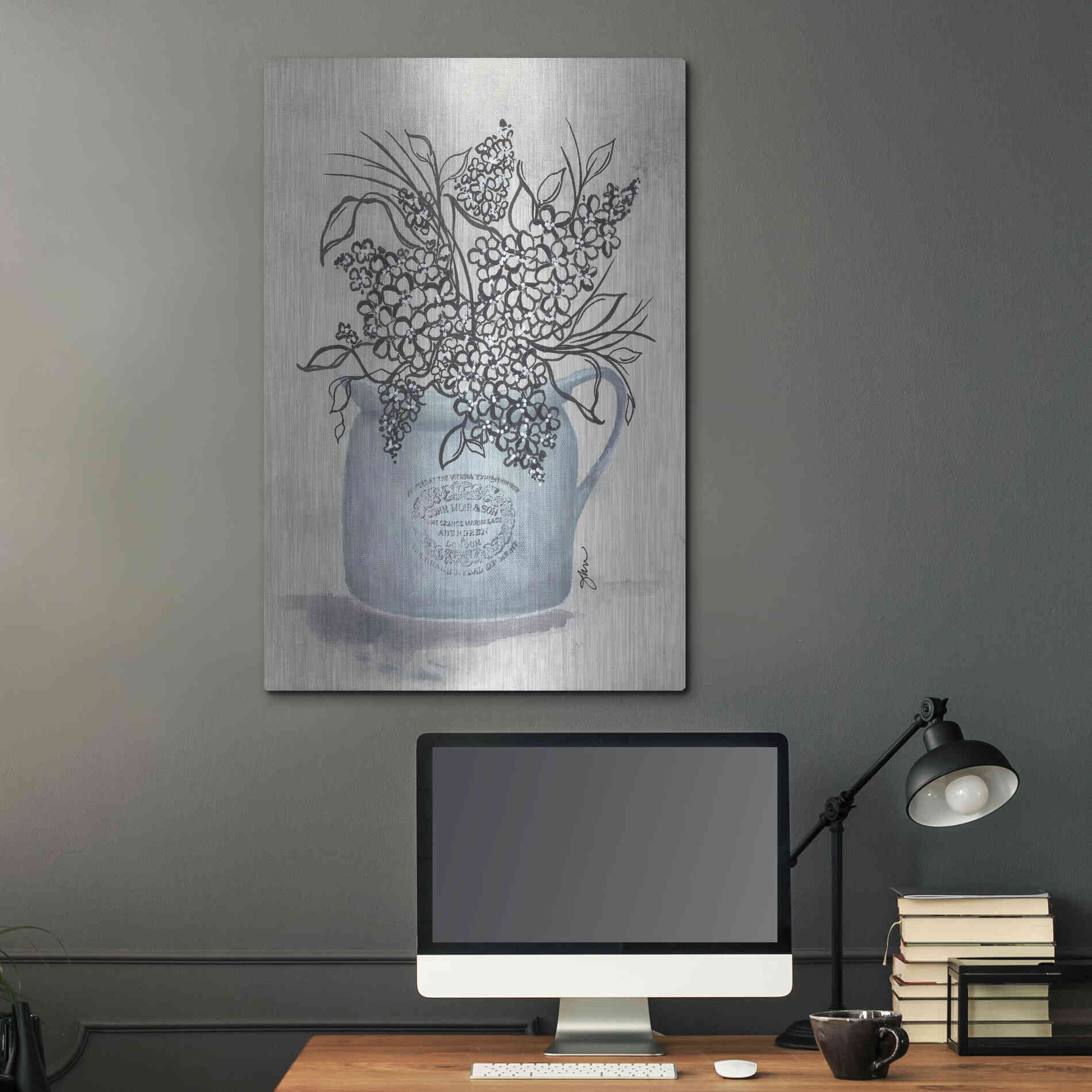 Luxe Metal Art 'Sketchy Floral Enamel Pot' by Julie Norkus, Metal Wall Art,24x36
