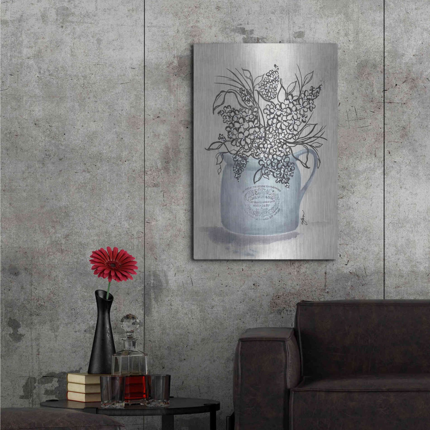 Luxe Metal Art 'Sketchy Floral Enamel Pot' by Julie Norkus, Metal Wall Art,24x36