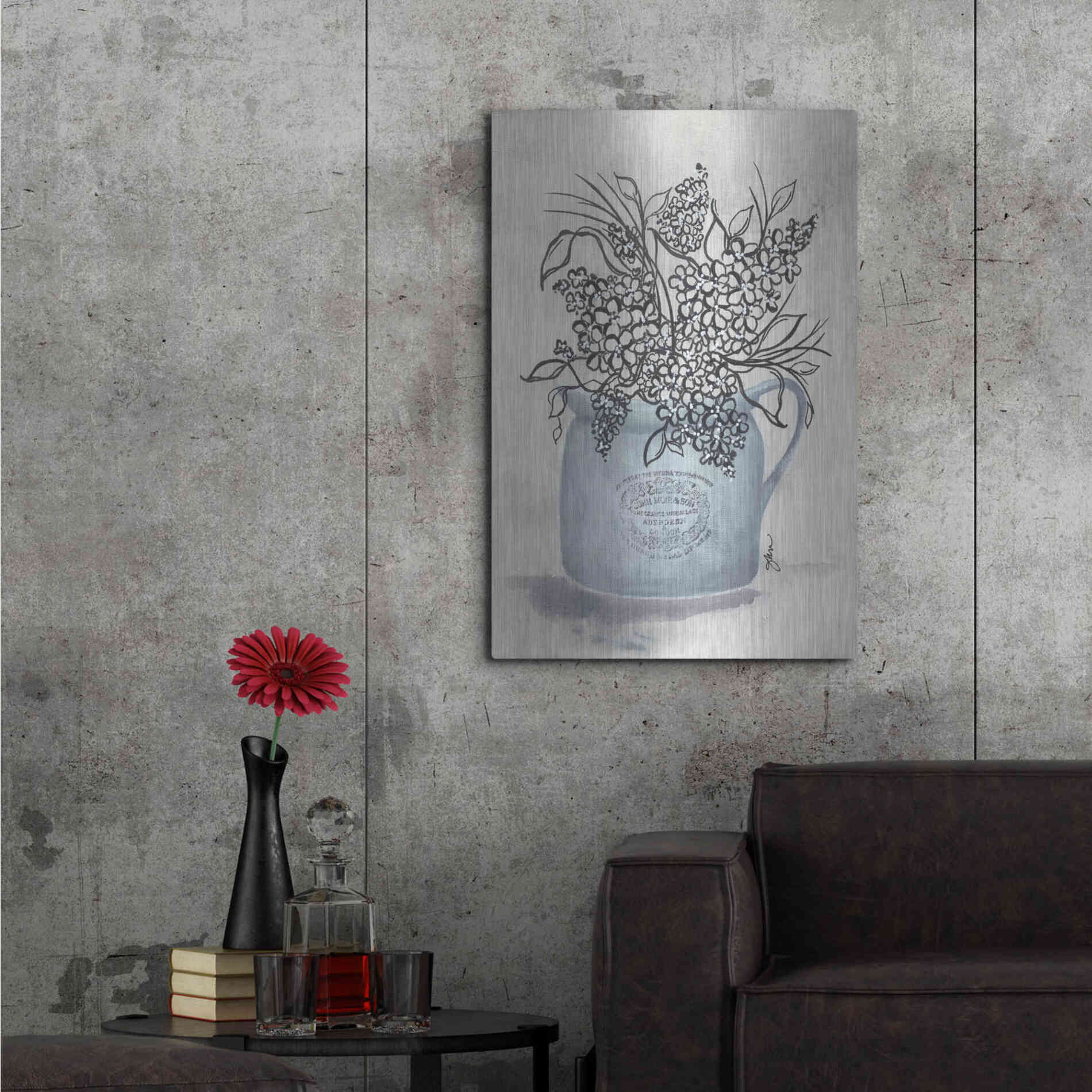 Luxe Metal Art 'Sketchy Floral Enamel Pot' by Julie Norkus, Metal Wall Art,24x36