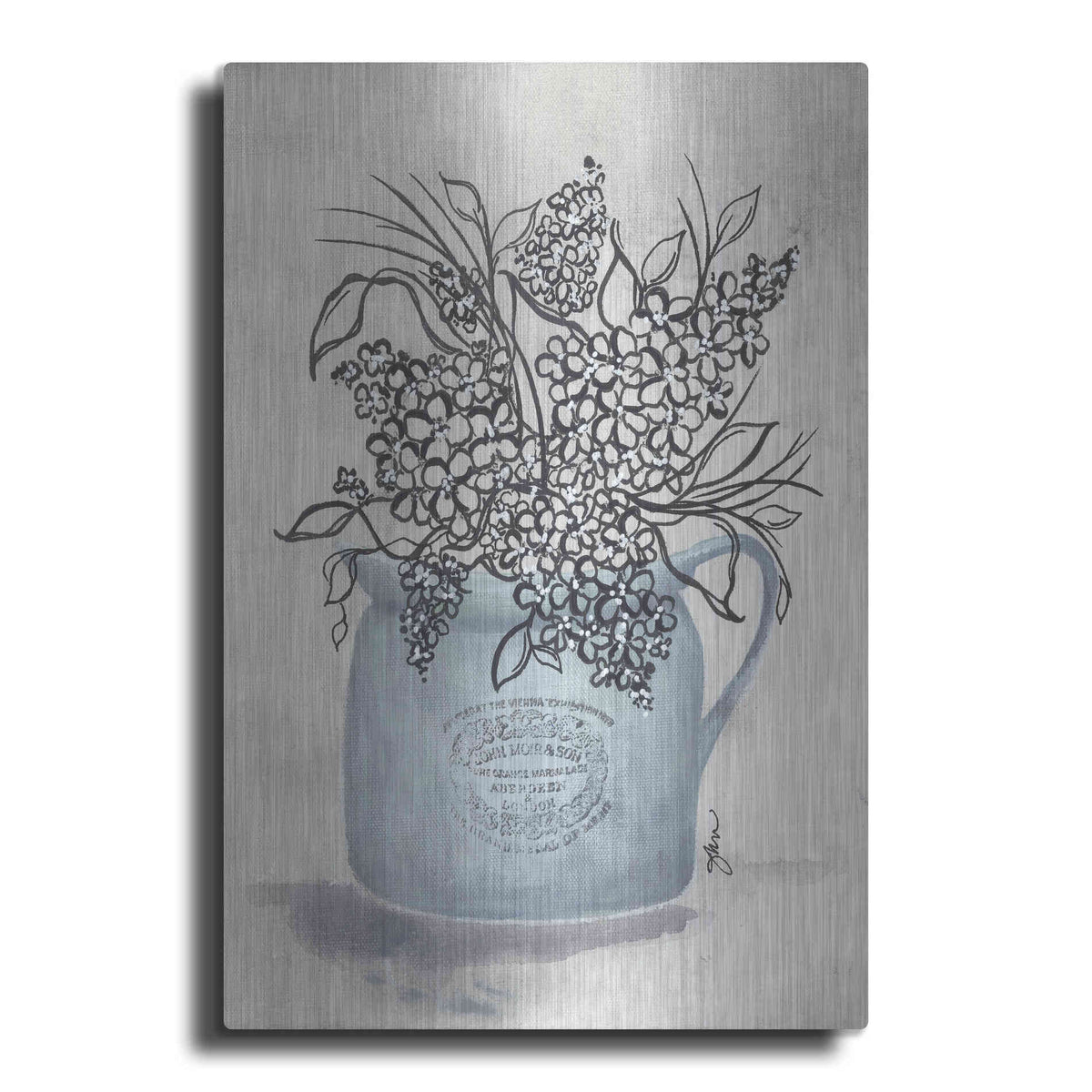 Luxe Metal Art 'Sketchy Floral Enamel Pot' by Julie Norkus, Metal Wall Art