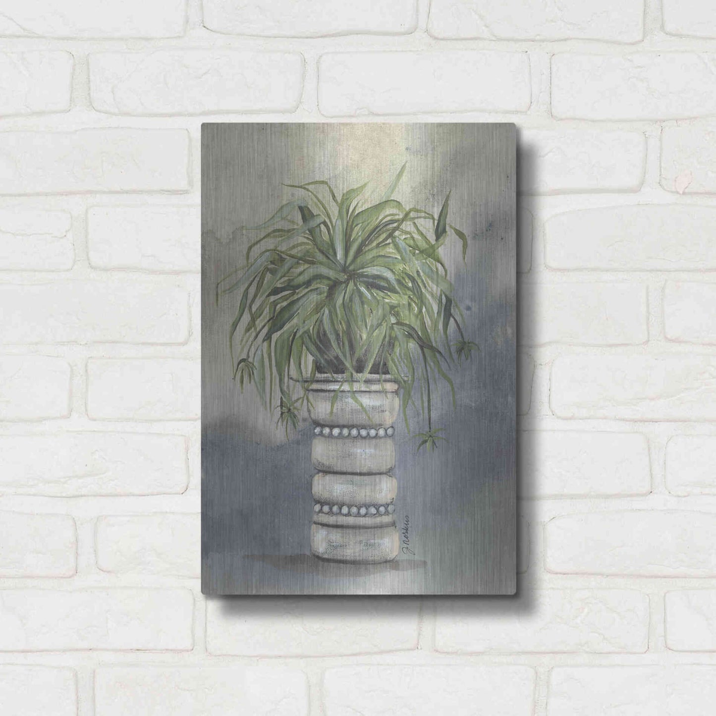 Luxe Metal Art 'Spider Plant in Pottery' by Julie Norkus, Metal Wall Art,12x16