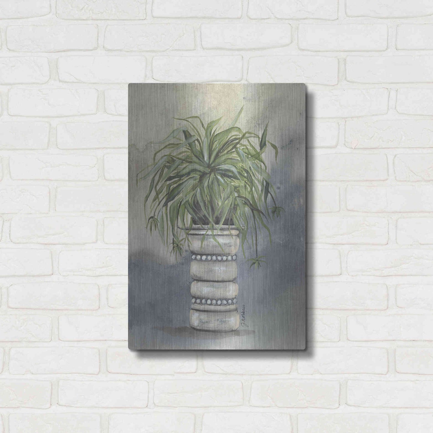 Luxe Metal Art 'Spider Plant in Pottery' by Julie Norkus, Metal Wall Art,16x24