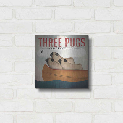 Luxe Metal Art 'Three Pugs in a Canoe V3' by Ryan Fowler, Metal Wall Art,12x12
